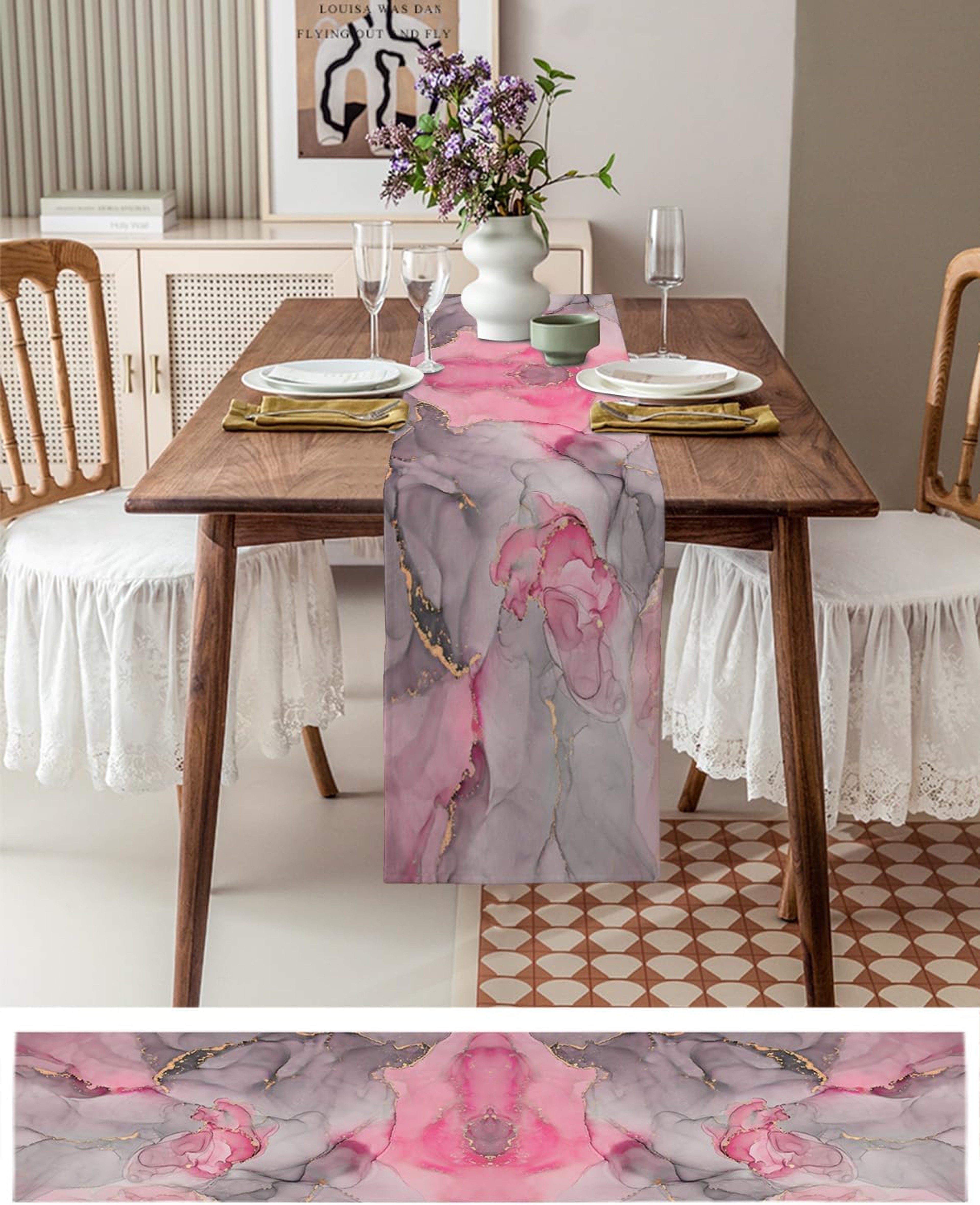 Pink Marble Linen Table Runner for Modern Dining & Event Decor – view 2