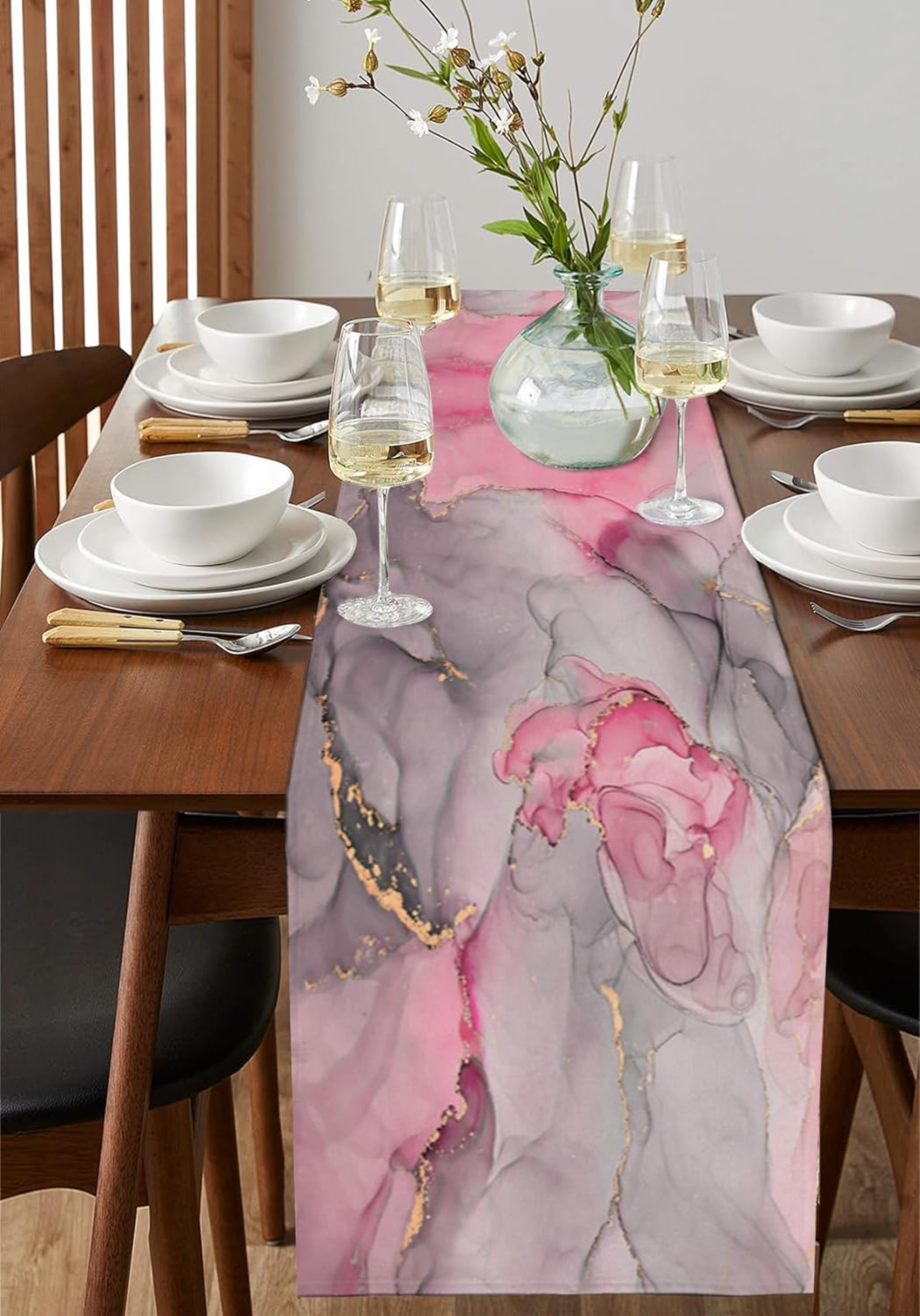 Pink Marble Linen Table Runner for Modern Dining & Event Decor – view 4