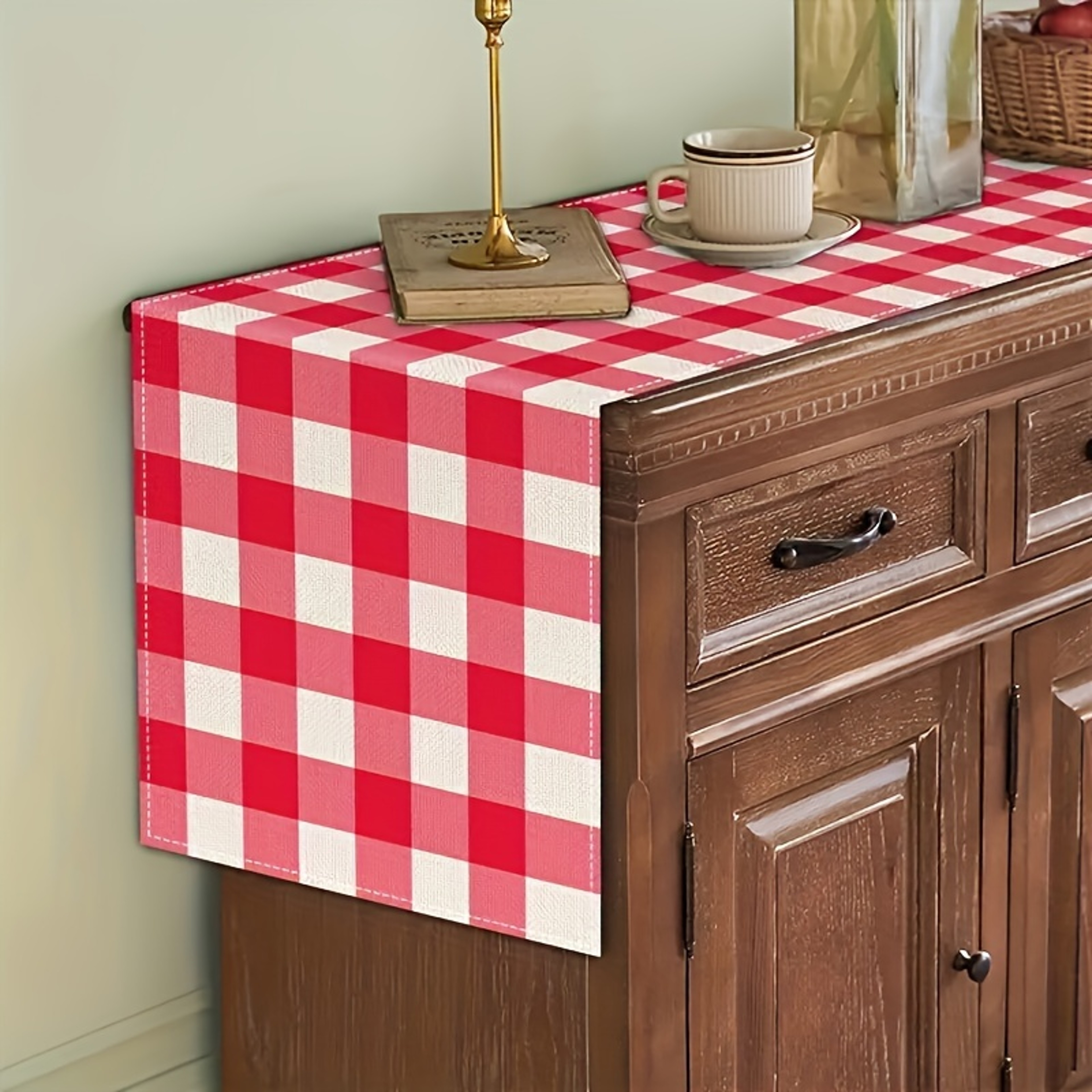 Premium Red  White Buffalo Plaid Table Runner Classic Linen Table Accent For Cozy Dining 3