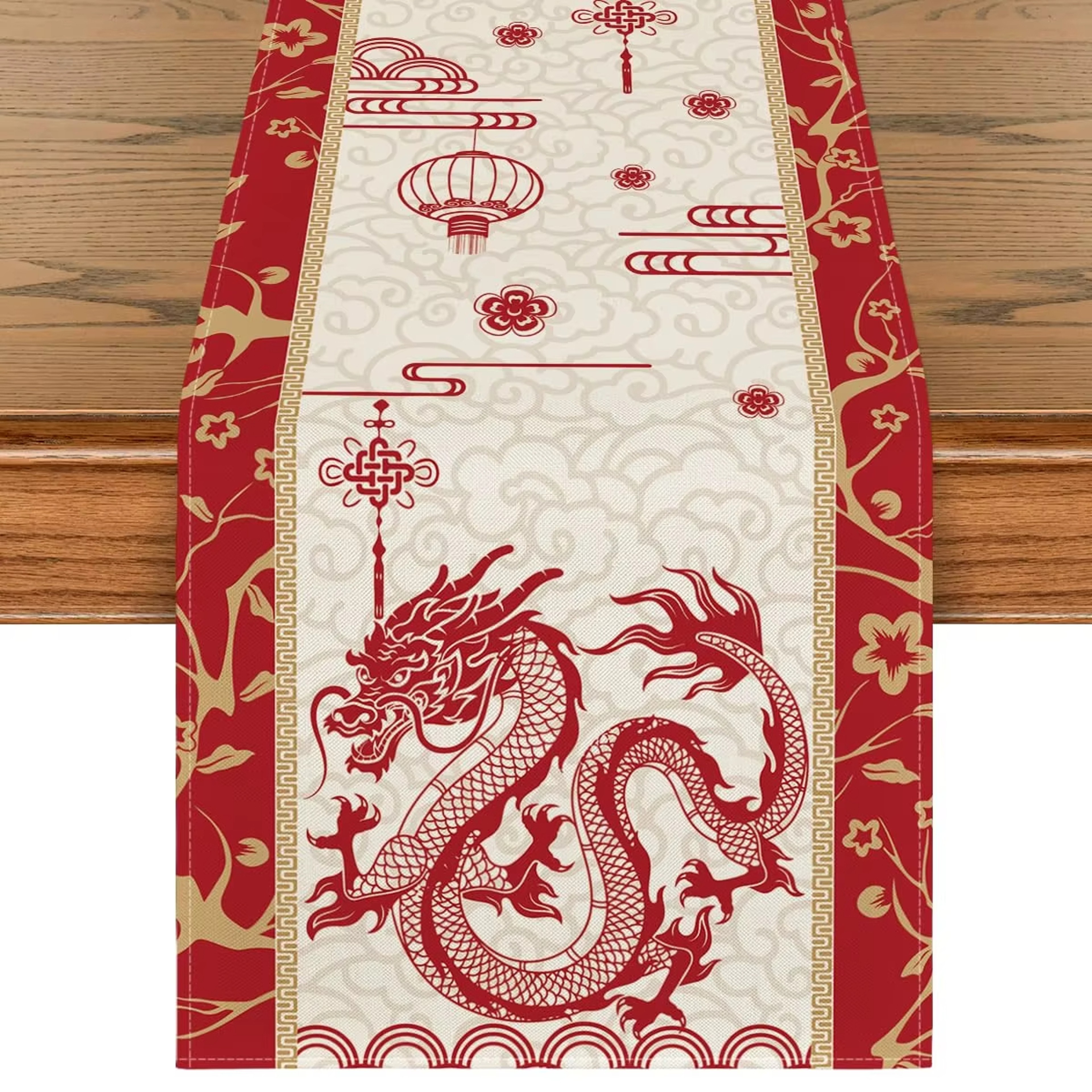 Red Dragon Chinese Table Runner For Festive Dining And Traditional Home Decor 0