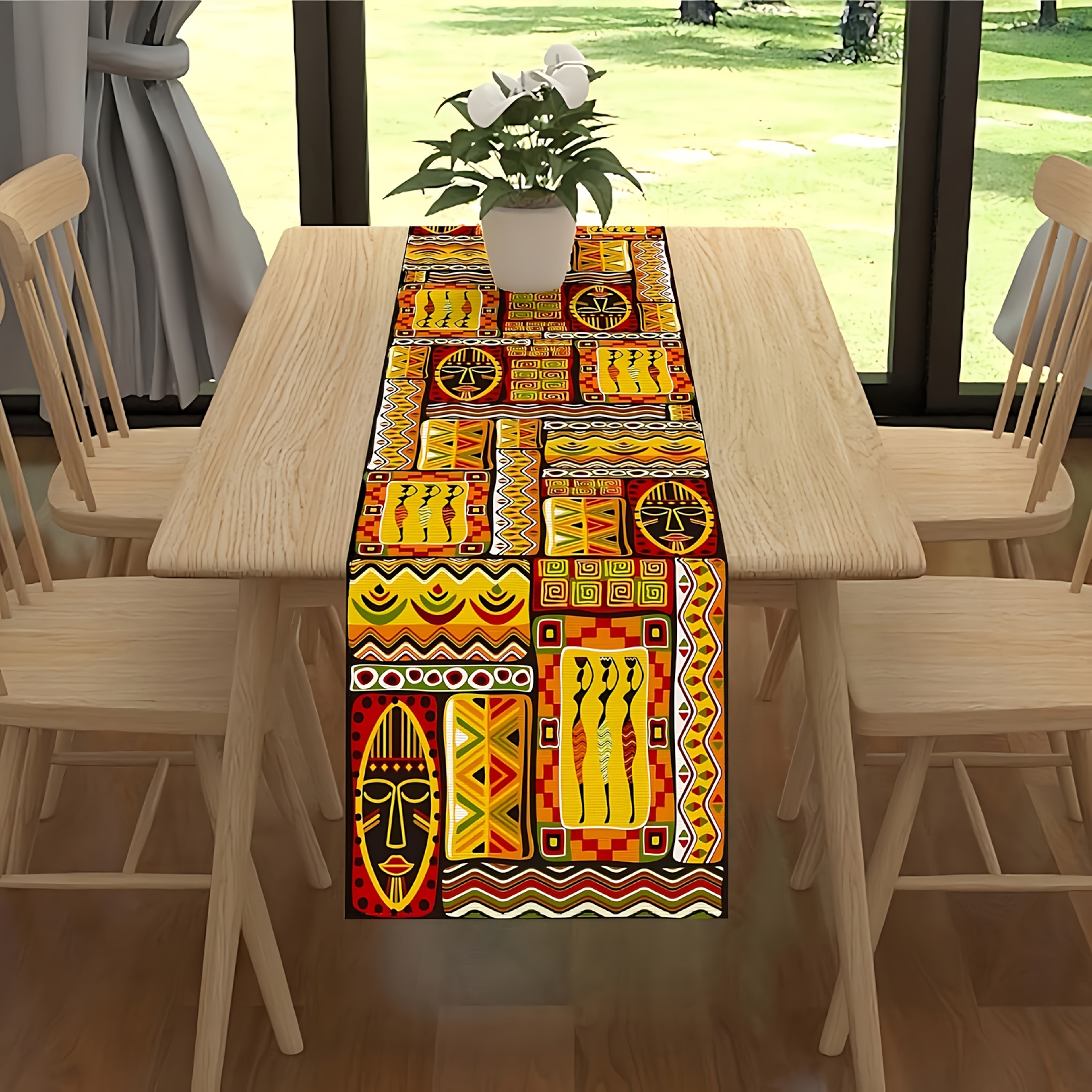 African Tribal Table Runner Vibrant Polyester Dining Decor 2