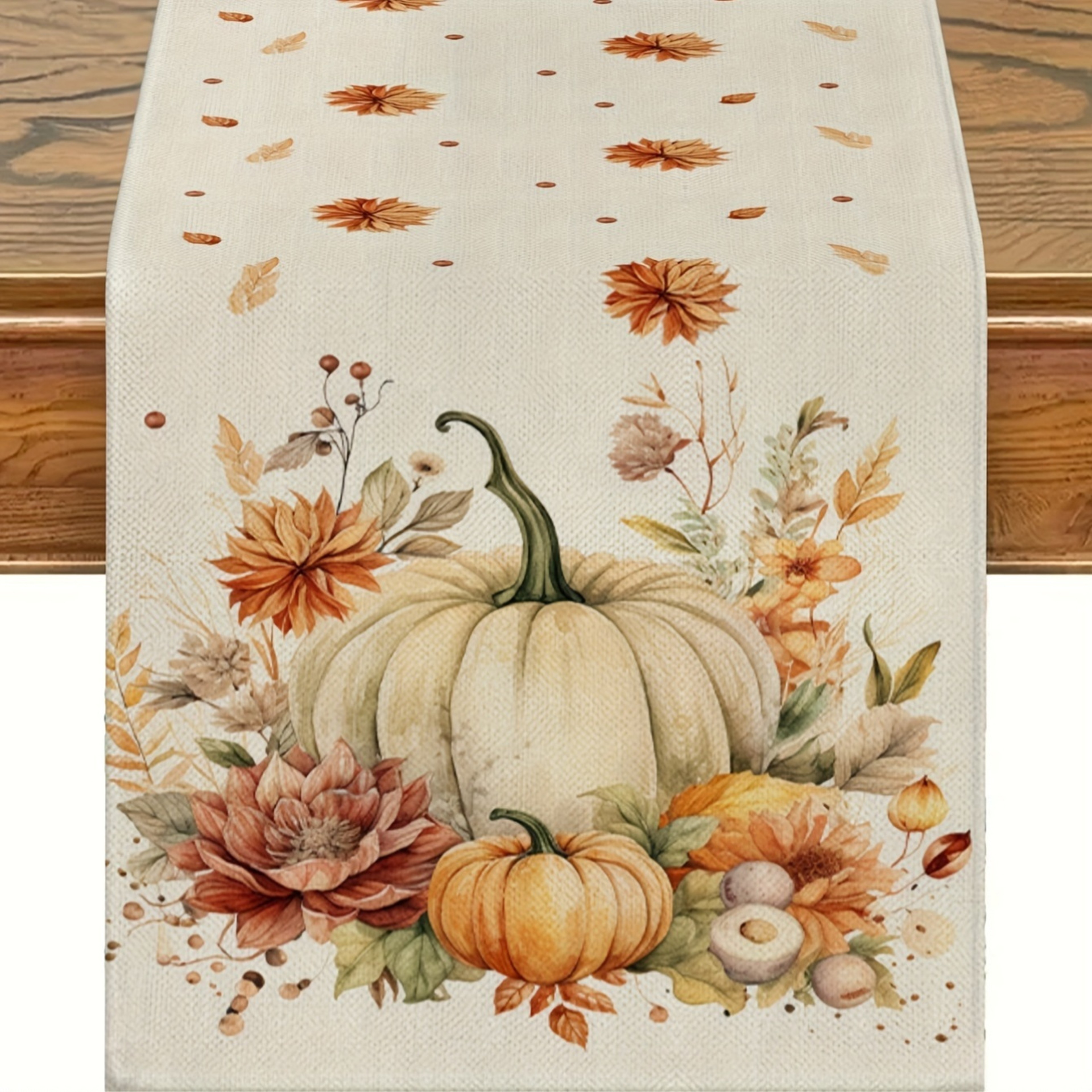 Autumn Harvest Table Runner Pumpkin  Leaves Decorative Linen For Home  Parties 5