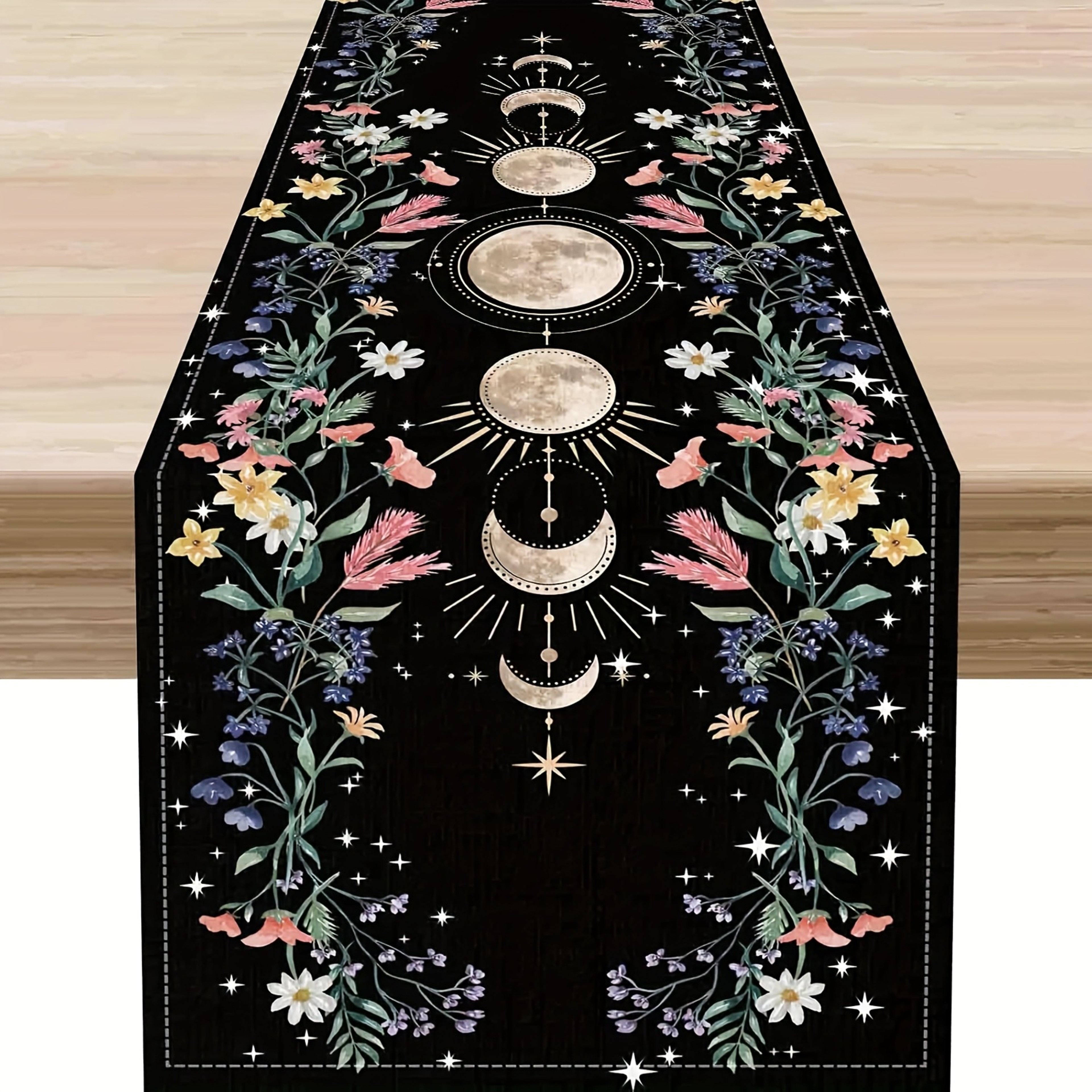 Moon Phase Wildflower Table Runner Mystical Gothic Dining & witchy home decor – view 2