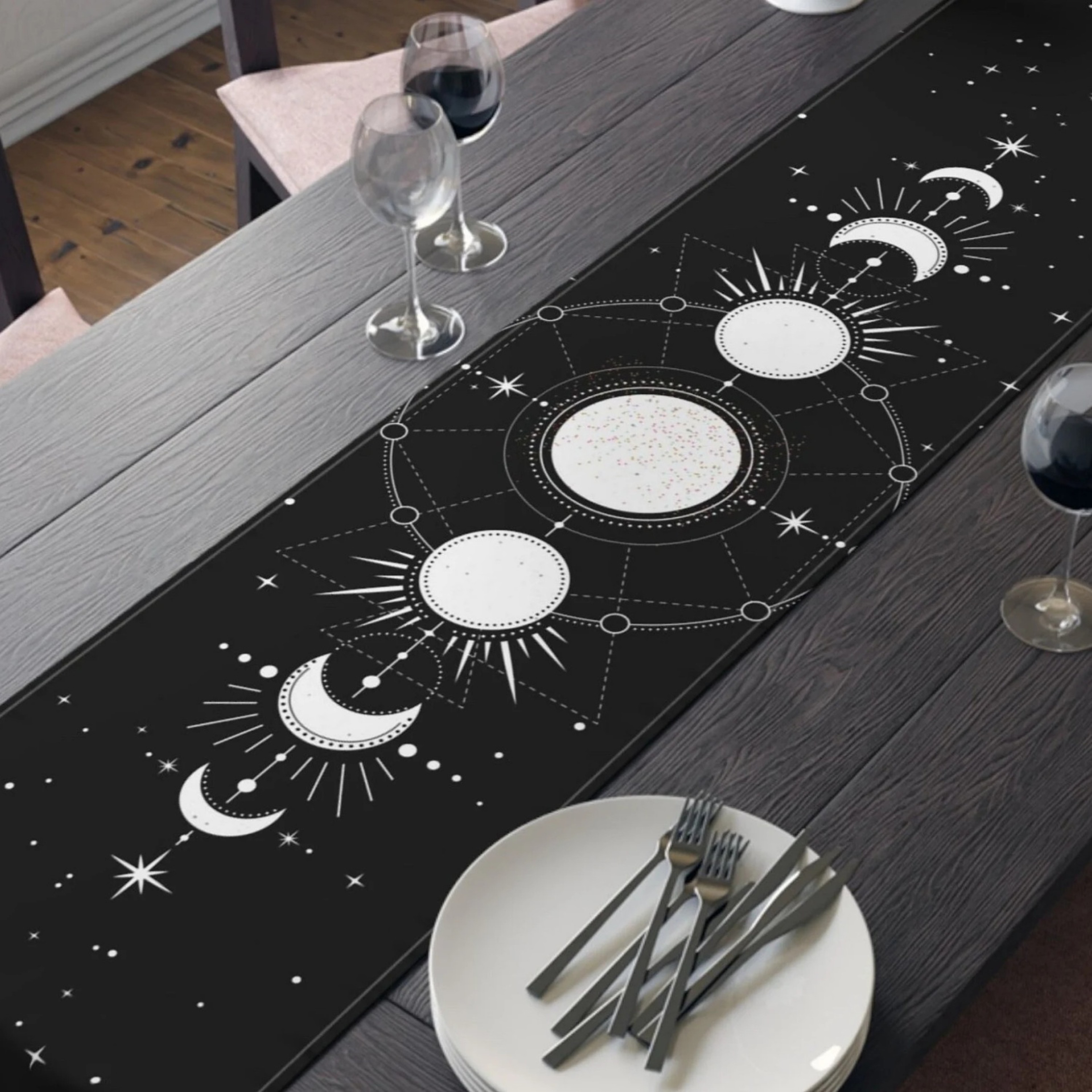 Celestial Moon Phases Table Runner For Kitchen  Dining Witchy Home Decor Accent 0