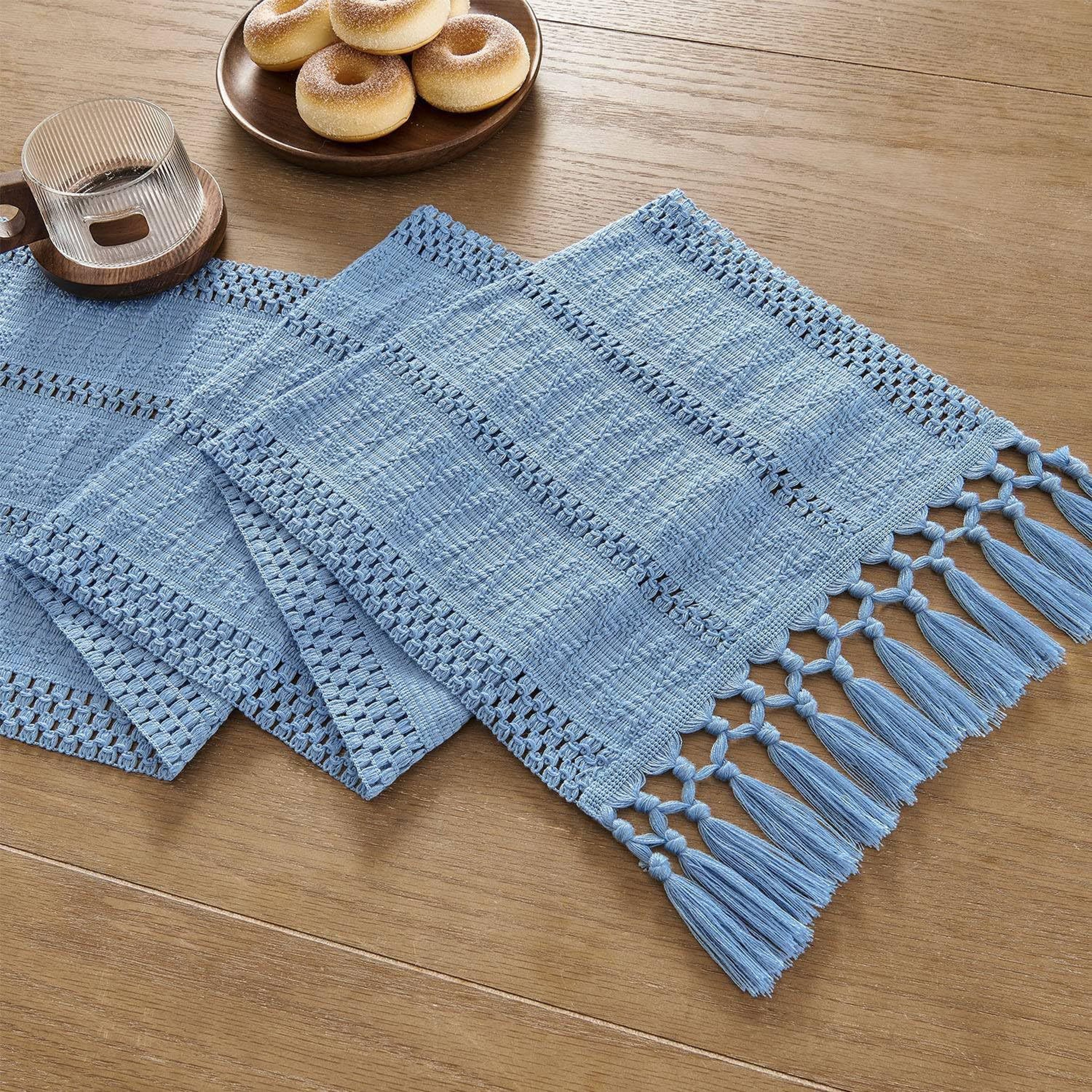 Rustic Cotton Linen Table Runner with Knotted Tassels Boho & Holiday Table Decor – view 6