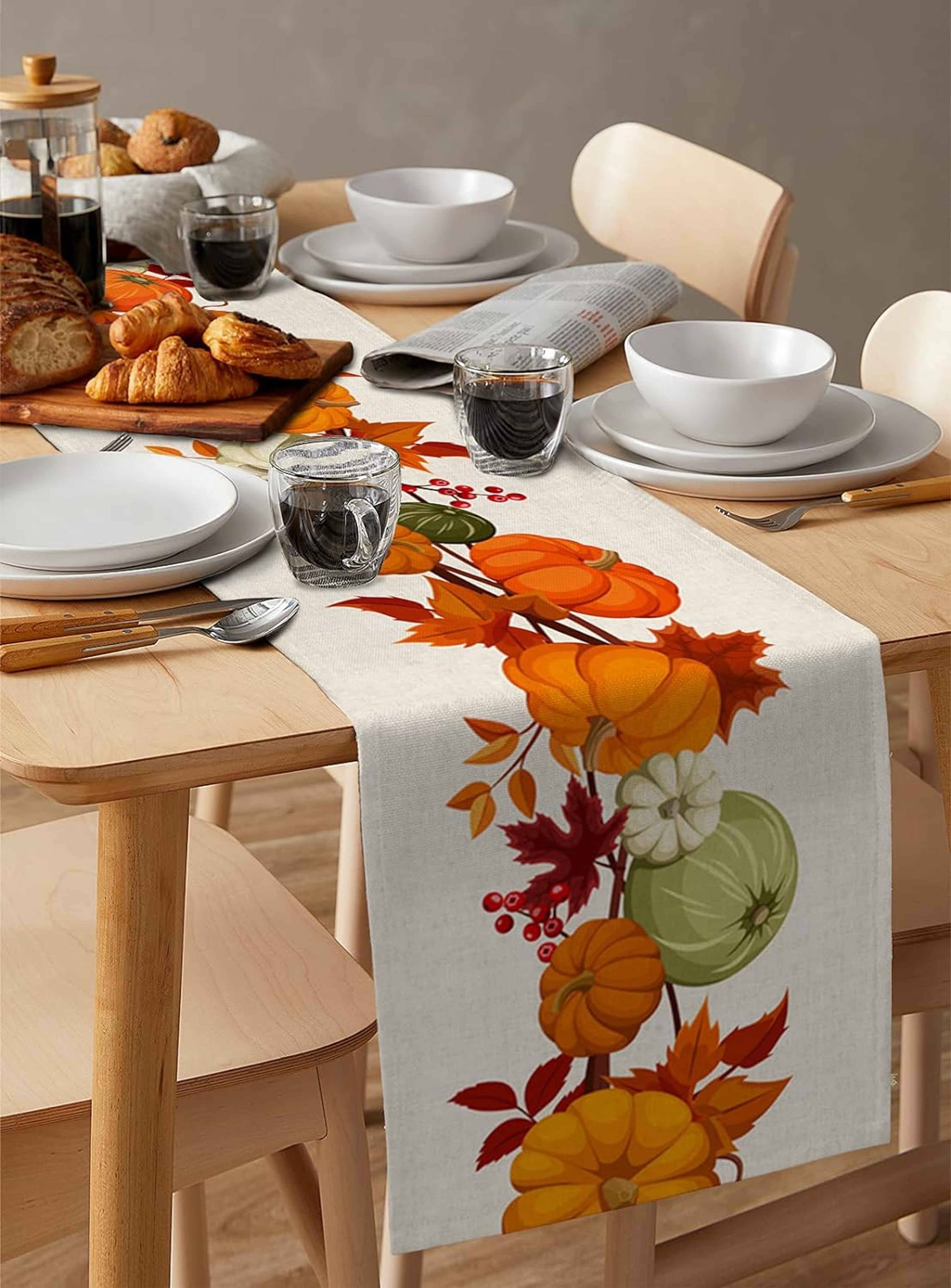 Cozy Farmhouse Autumn Linen Table Runner Fall Table Runner  Thanksgiving Table Decor 1
