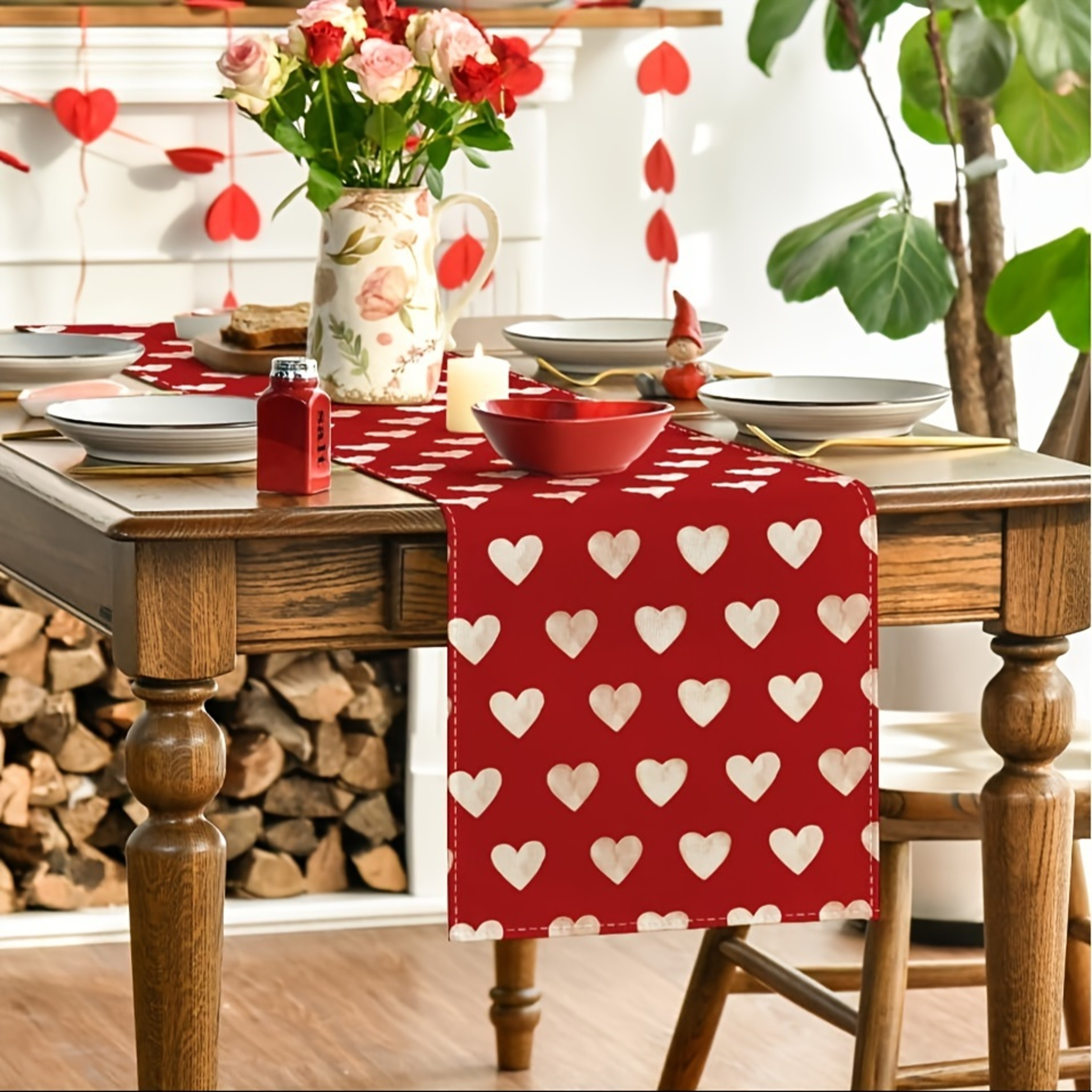Romantic Heart Table Runner Valentines Day Table Runner  Anniversary Table Decor For Indoor Dining  1