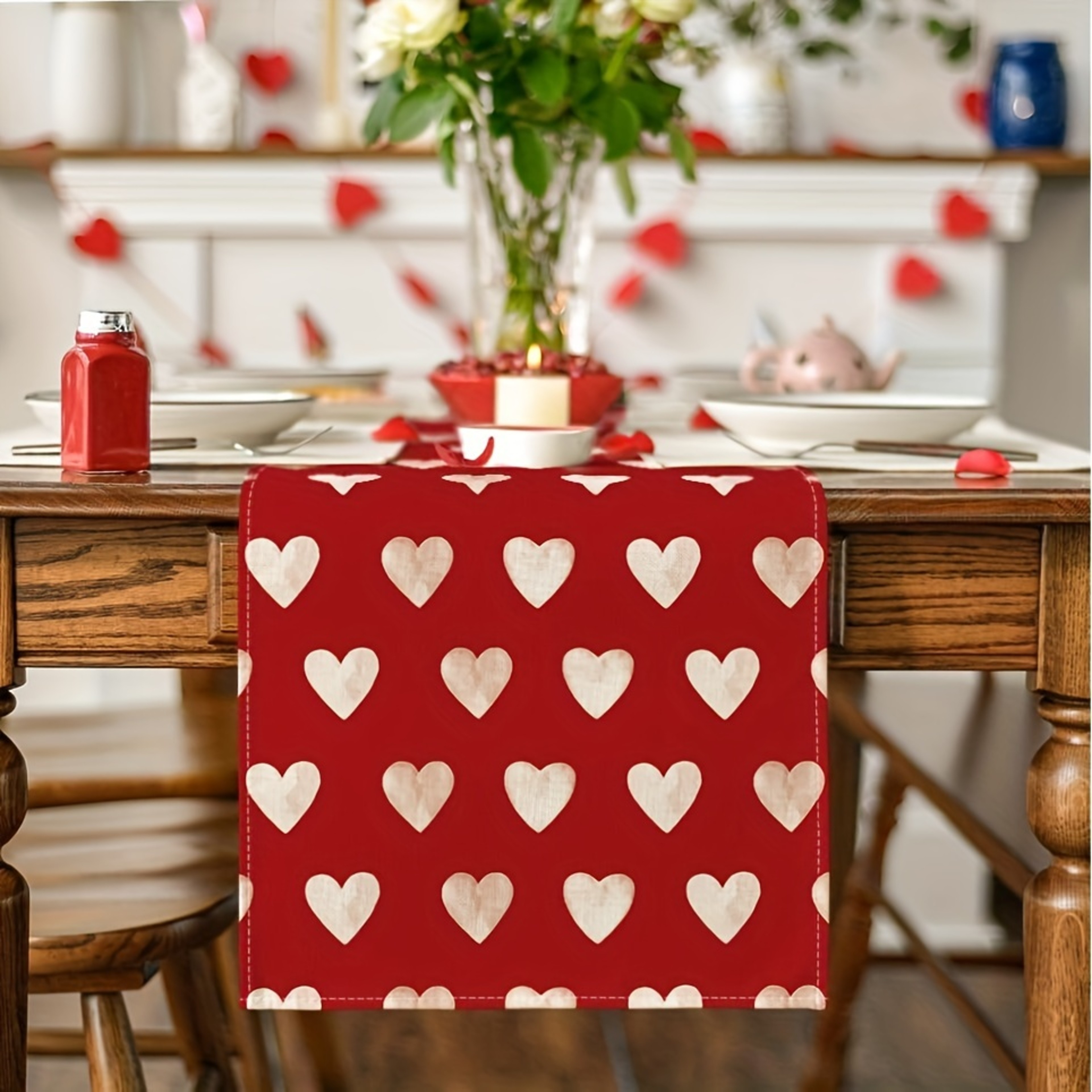 Romantic Heart Table Runner Valentines Day Table Runner  Anniversary Table Decor For Indoor Dining  3