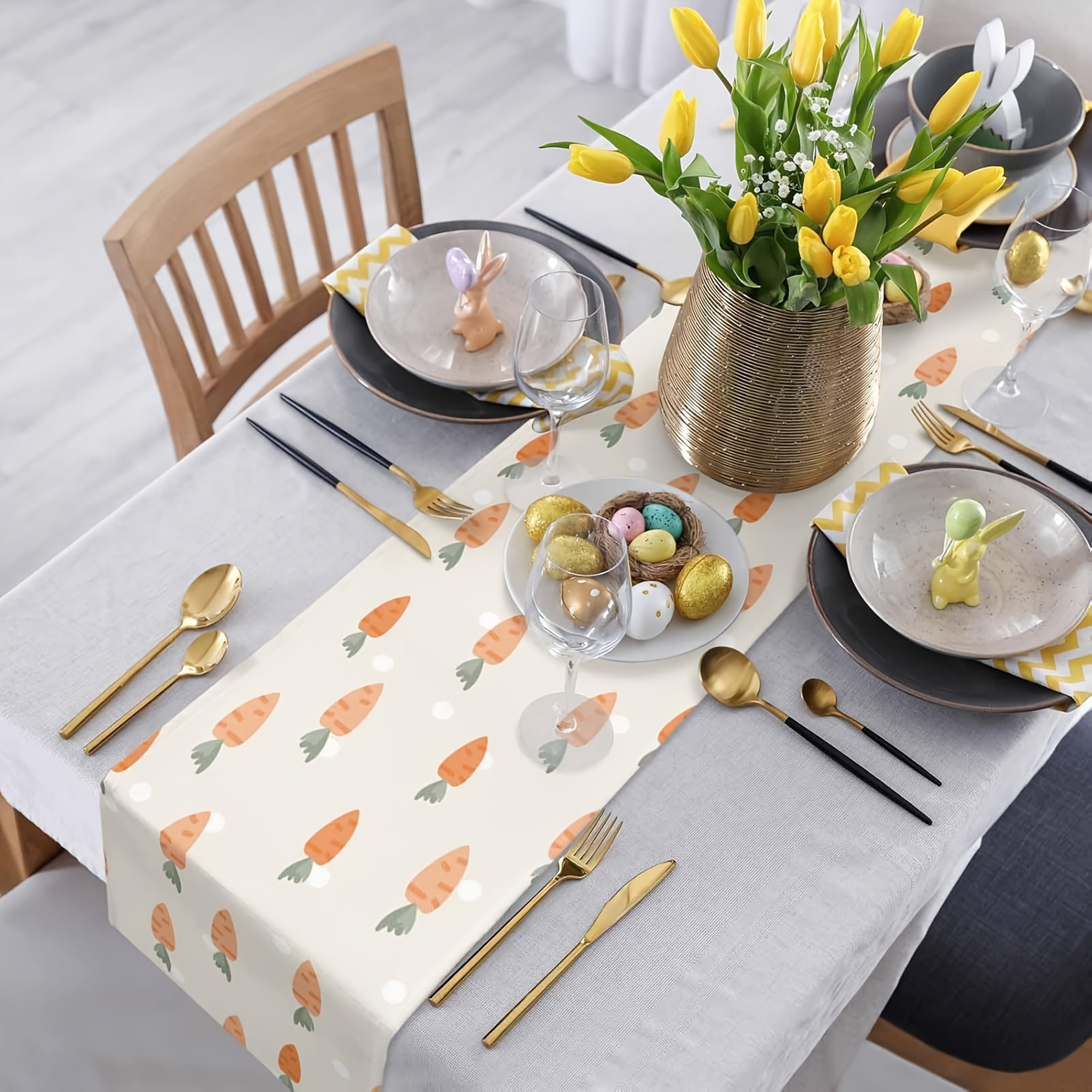 Easter Table Runner With Carrot Print Farmhouse Linen Table Decor 3