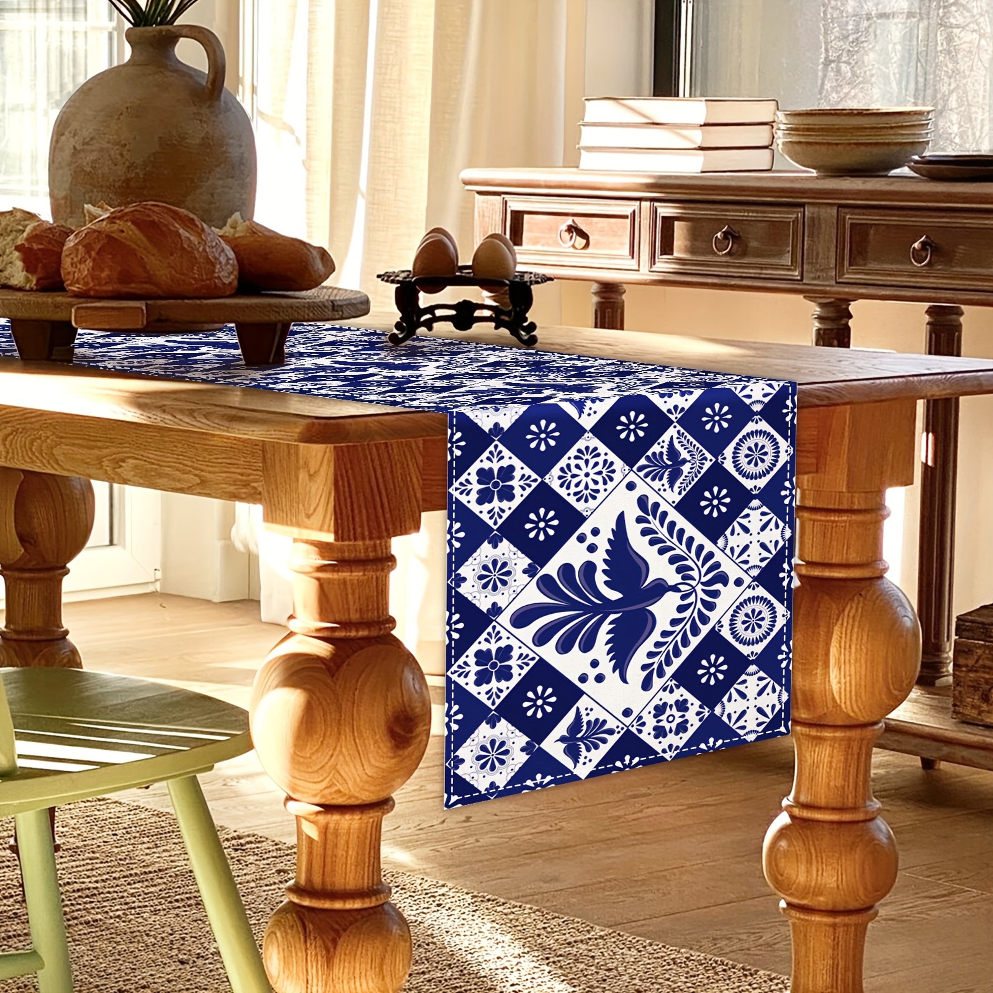 Elegant Mexican Blue Patchwork Table Runner For Dining  Party Decor 1