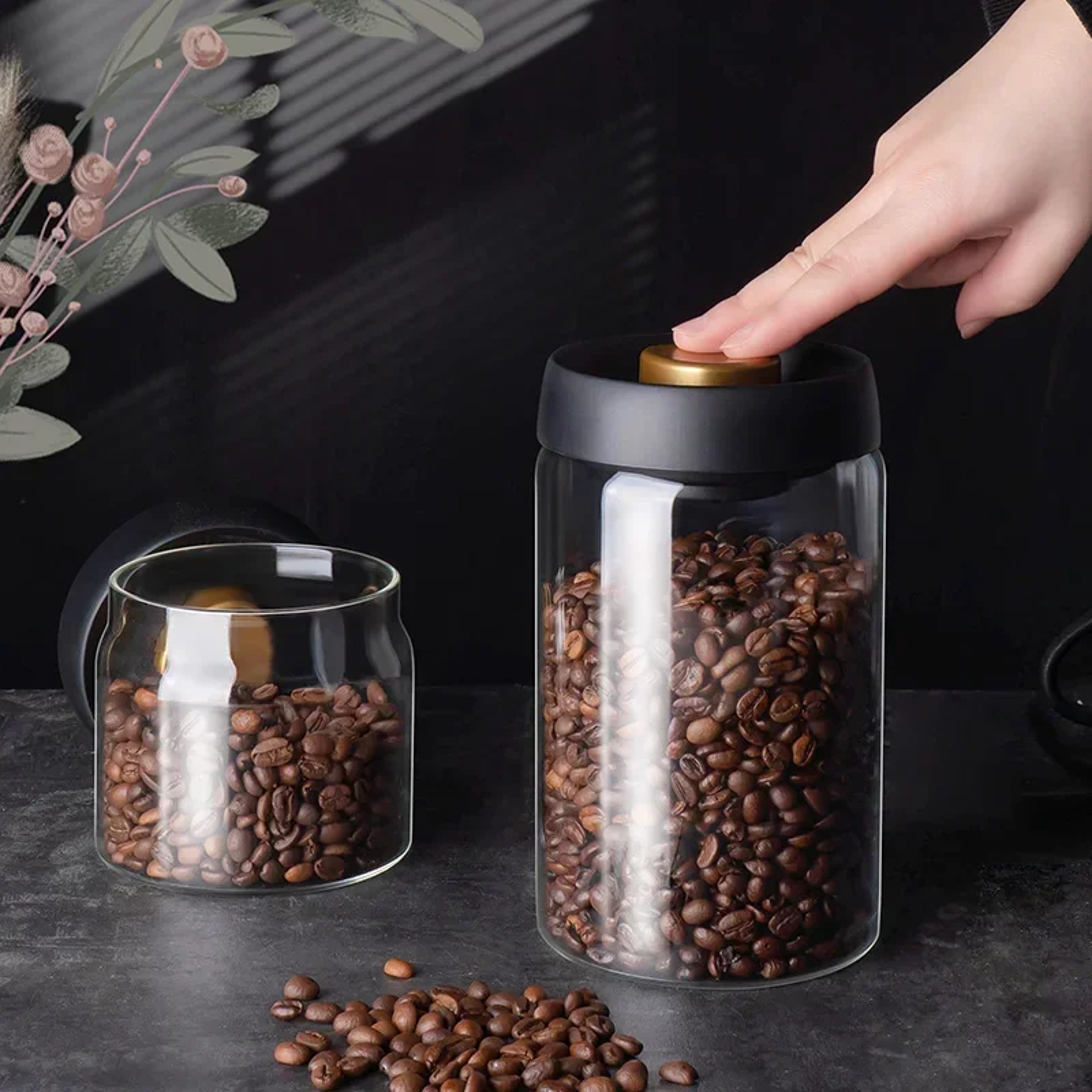 Premium Vacuum Sealed Glass Coffee Storage Jar Airtight Kitchen Storage for Beans & Tea – view 5
