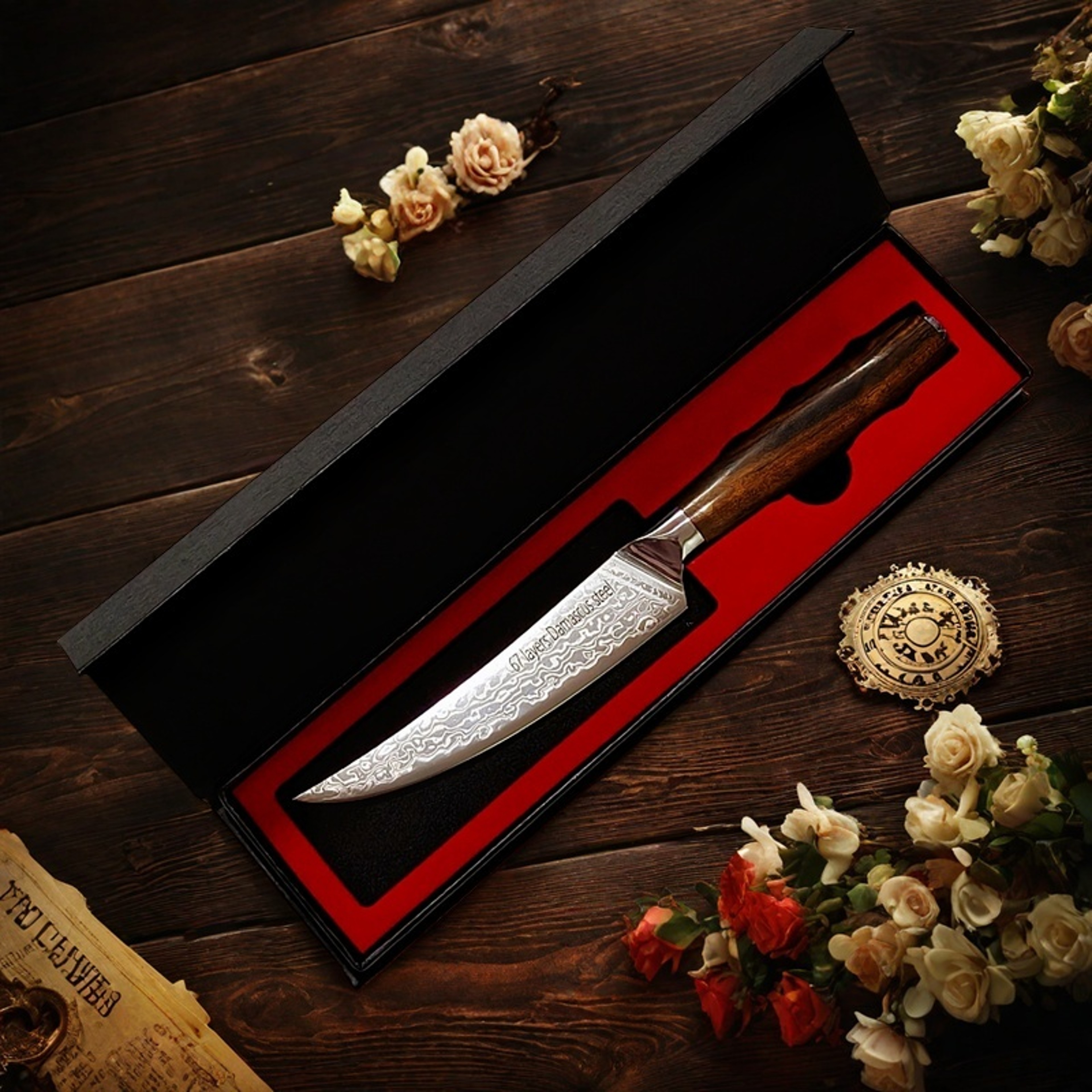 Damascus Steak Knife With Ebony Handle For Precision Kitchen Cutting 0