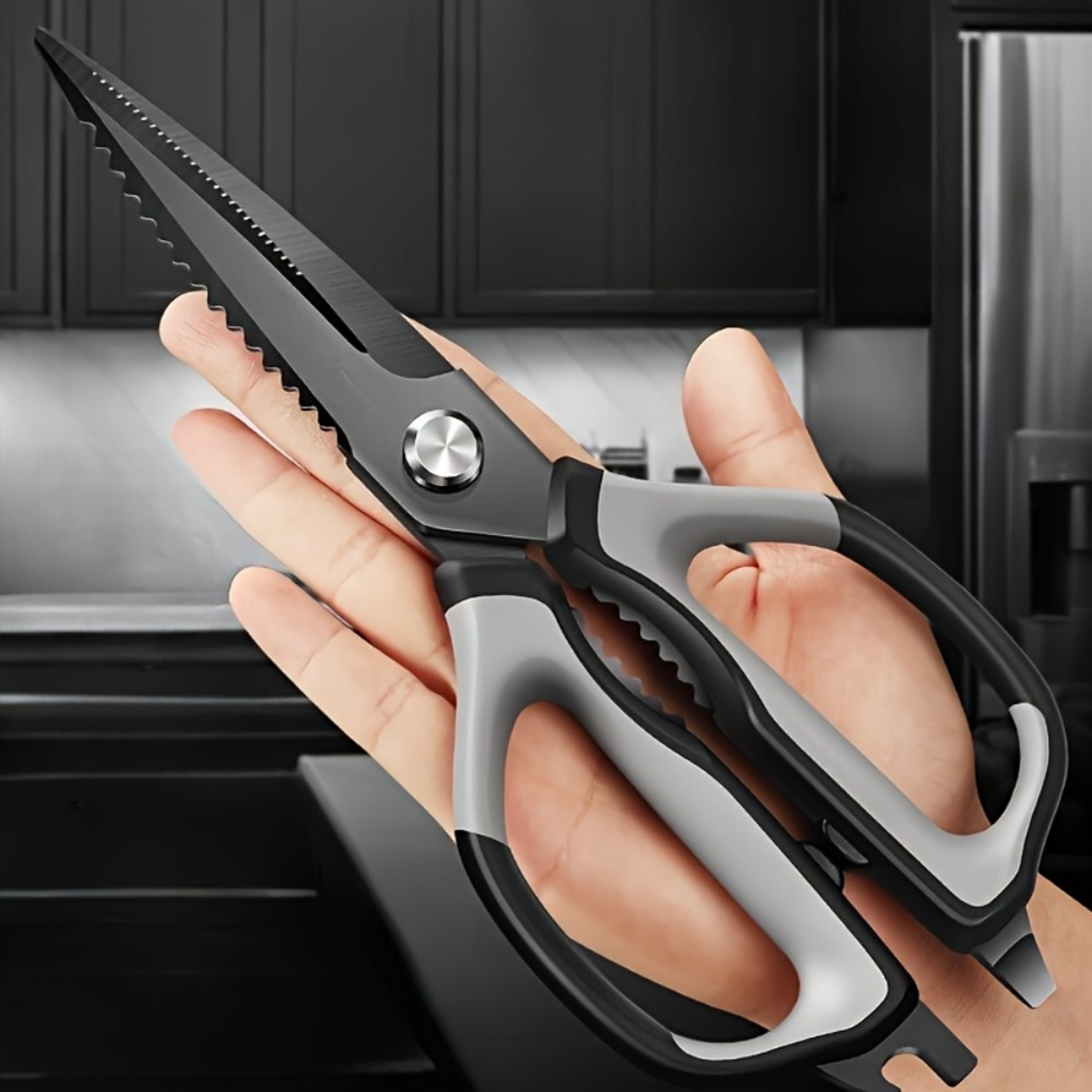 Black Titanium Stainless Steel Kitchen Shears with Bottle Opener | Heavy Duty Poultry Scissors – view 1