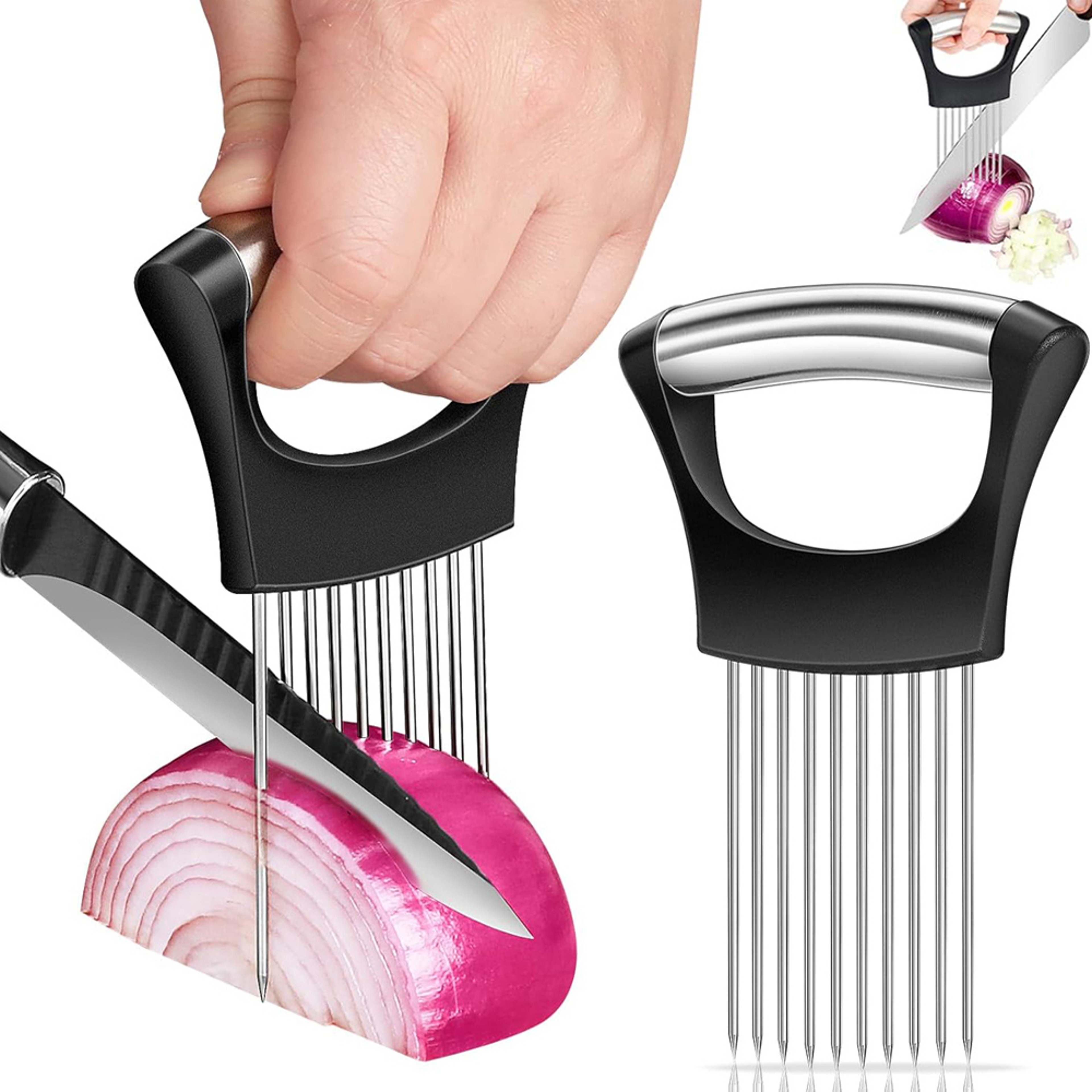 Stainless Steel Onion Slicer Holder and Vegetable Cutter Meat Tenderizer for Onion Potato Tomato Lemon Prep – view 1