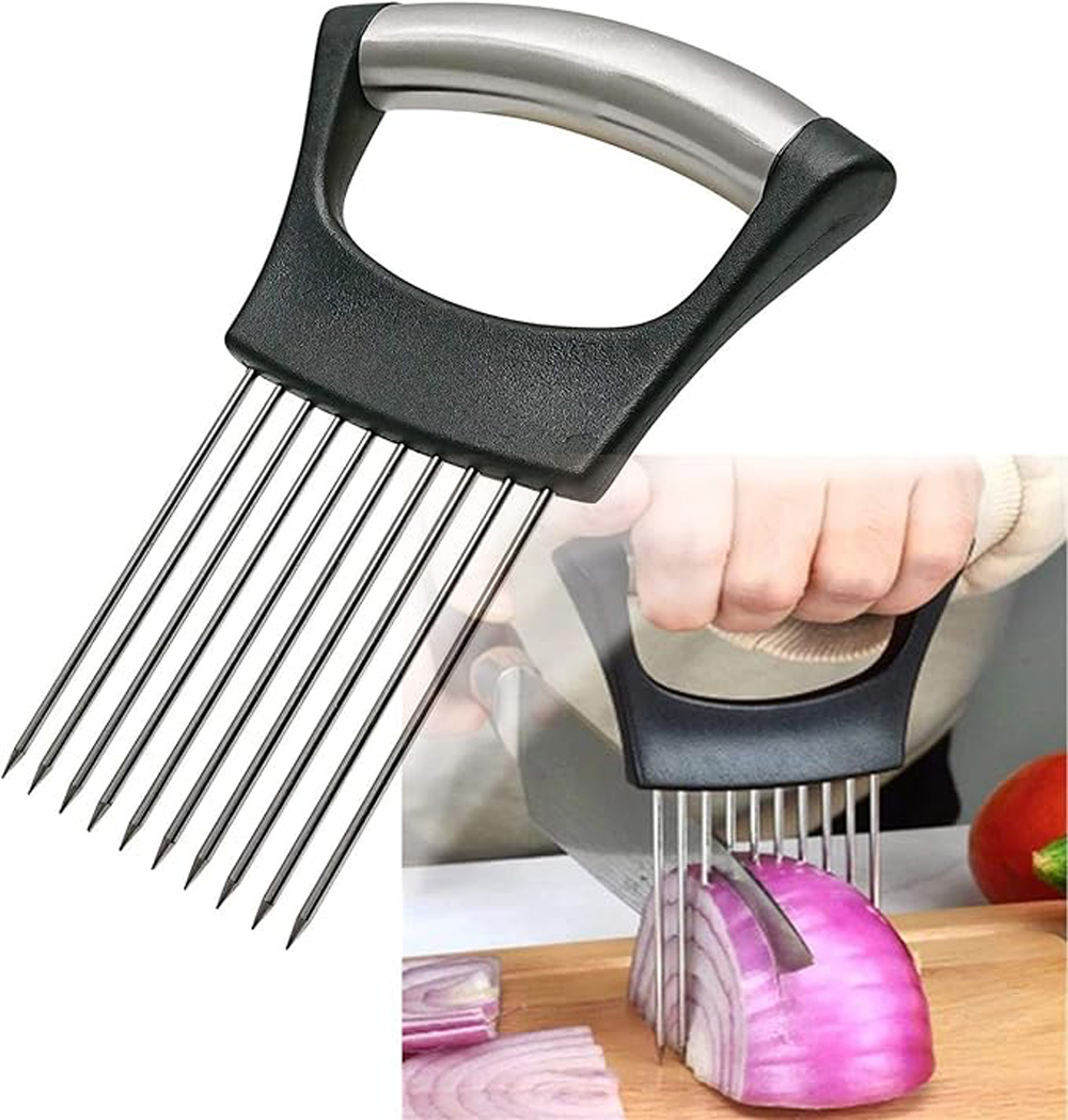 Stainless Steel Onion Slicer Holder and Vegetable Cutter Meat Tenderizer for Onion Potato Tomato Lemon Prep – view 2