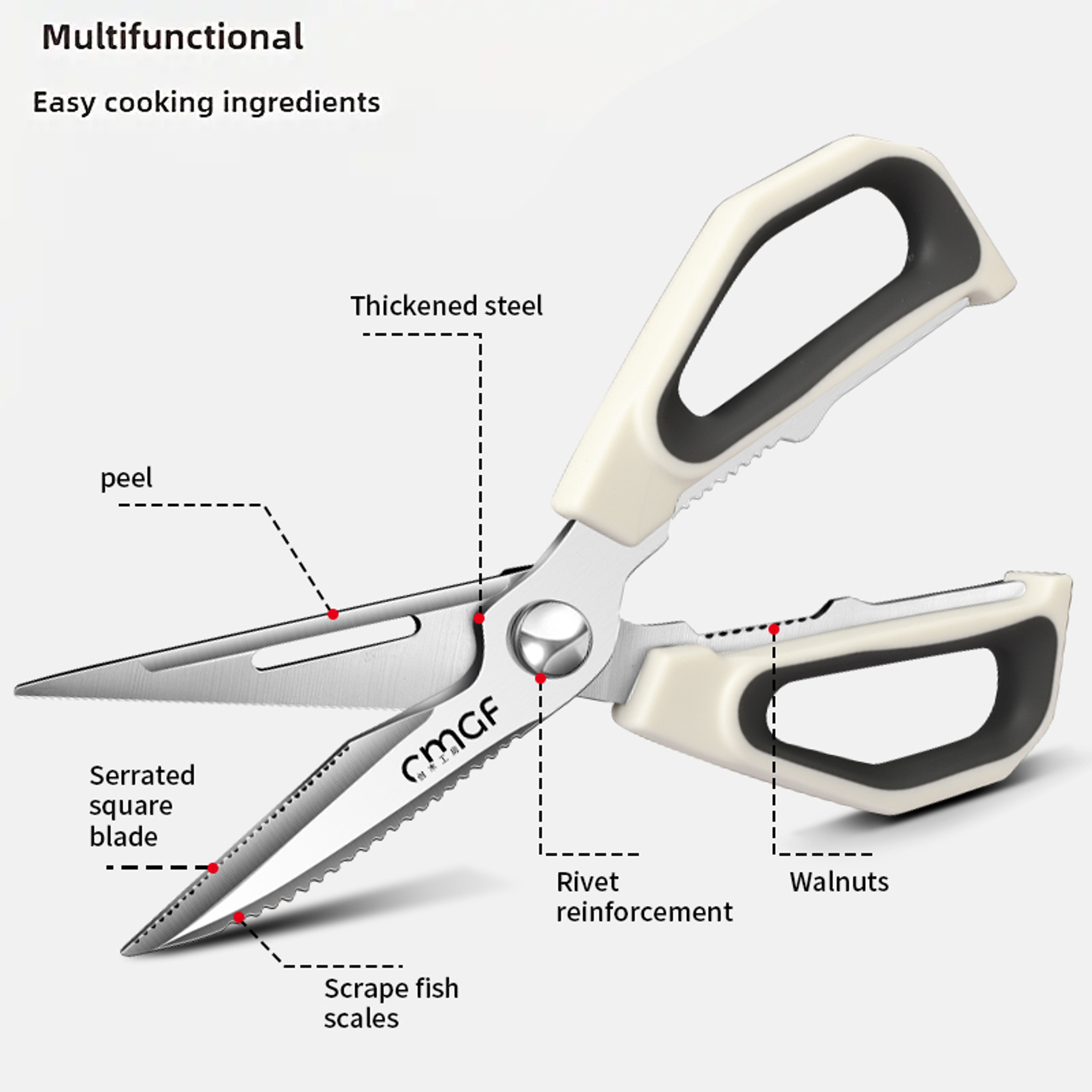 Heavy Duty Steel Kitchen Scissors Professional Bone Cutting  Fish Scale Multifunction Shears 1