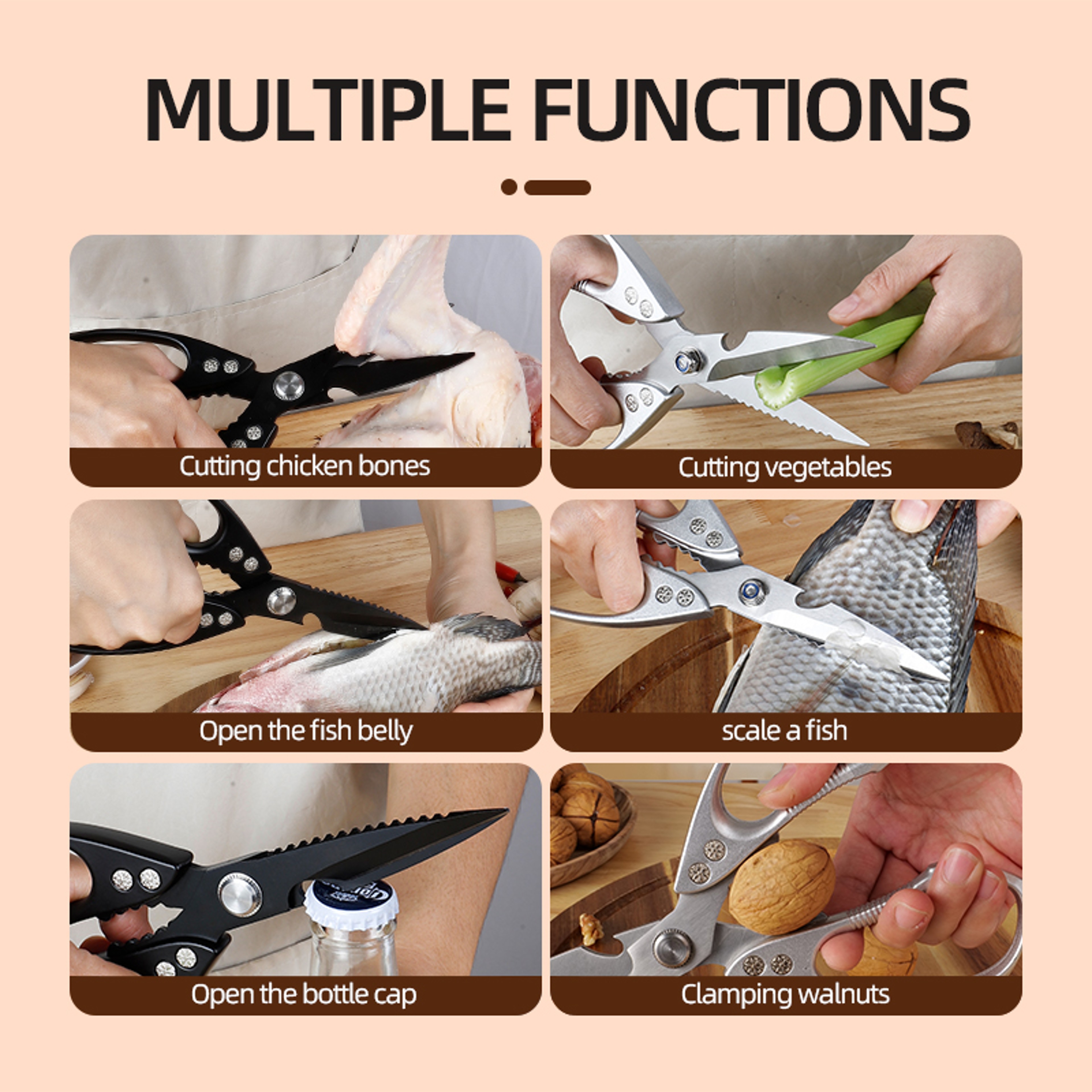 Heavy Duty Kitchen Scissors Stainless Steel Poultry Shears For Chicken Fish And Meat 1