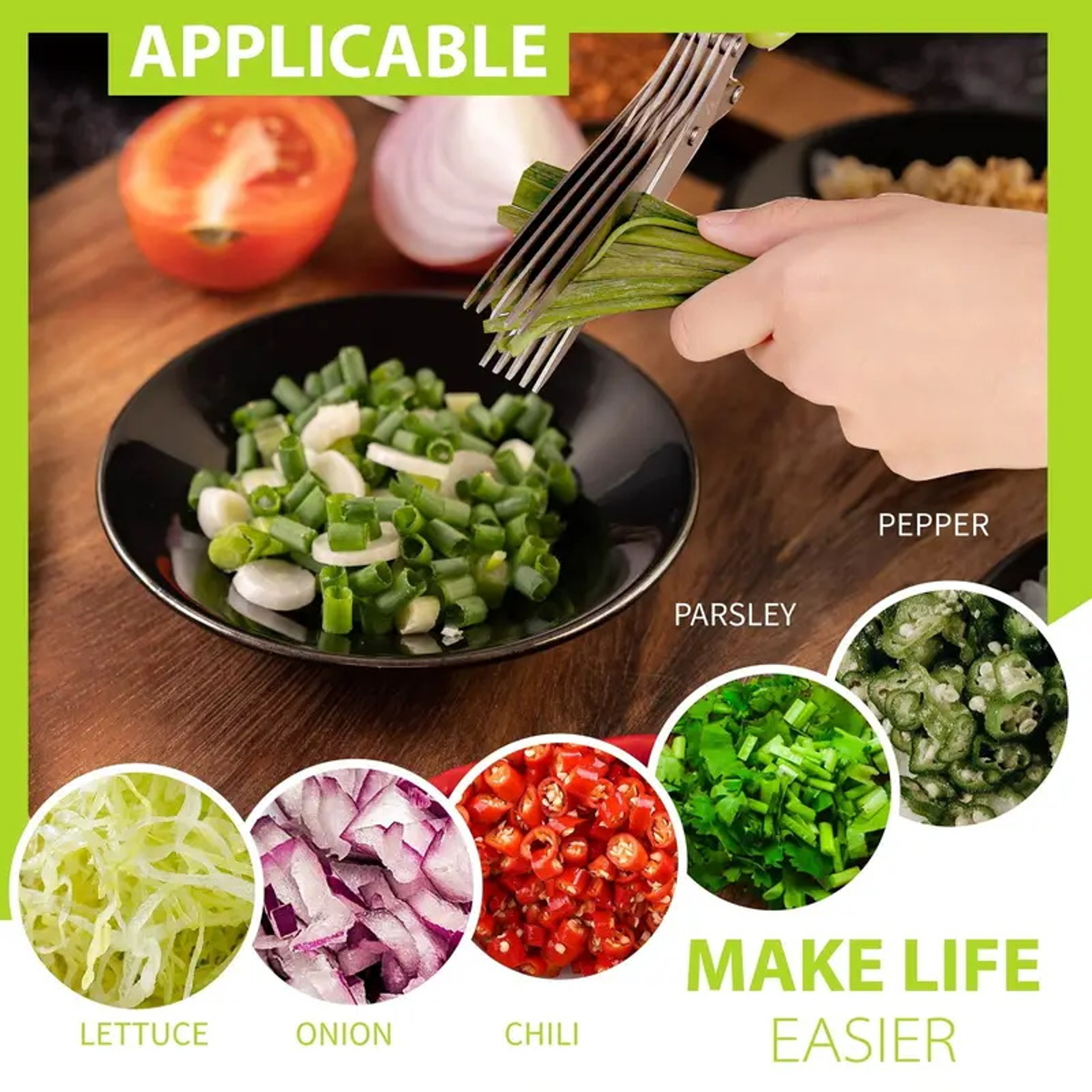 Premium Stainless Kitchen Herb & Vegetable Scissors Effortless Cutting Tool – view 6