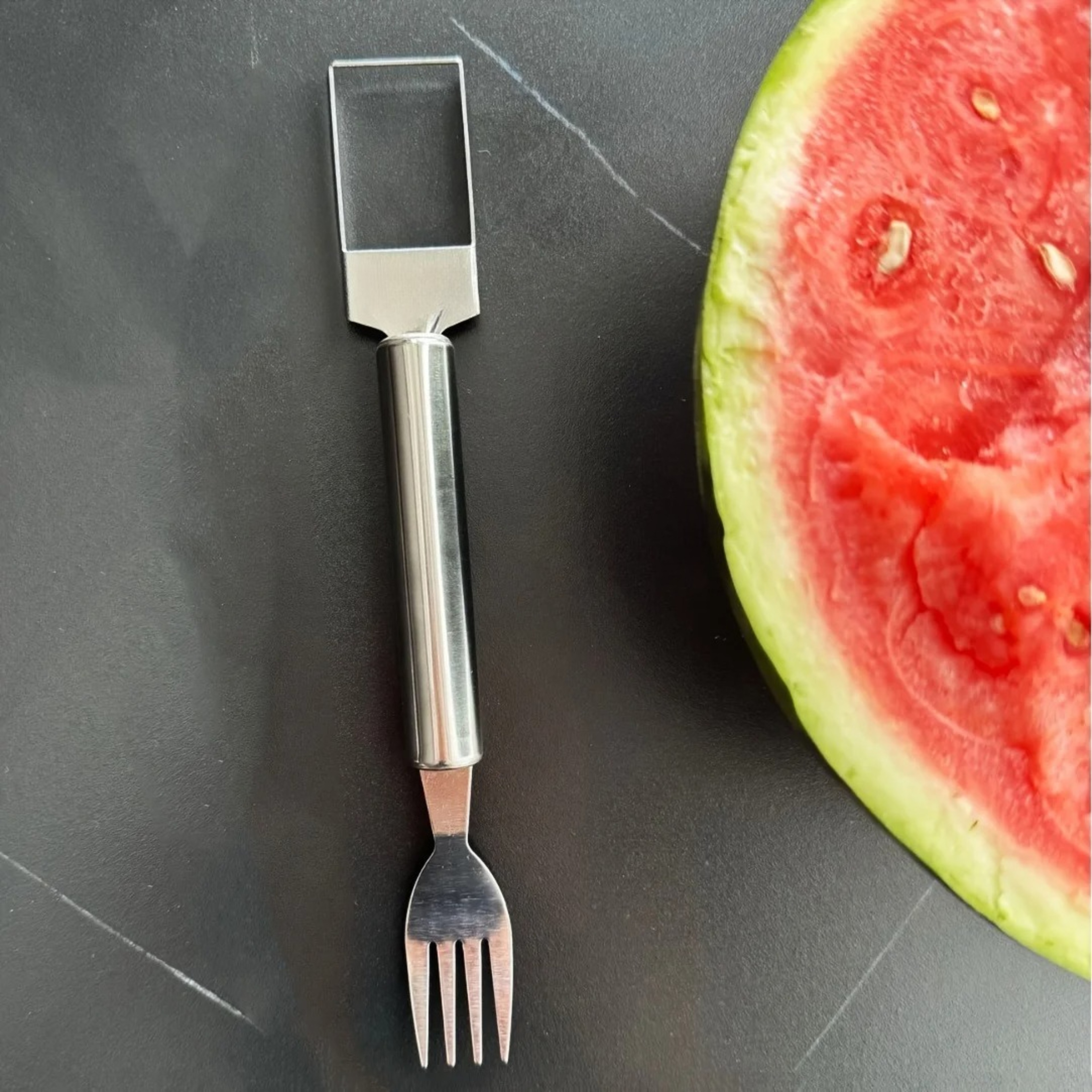 Premium Stainless Fruit  Watermelon Cutter Slicer Fork Tool Effortless Kitchen Fruit Cube Cutter 1