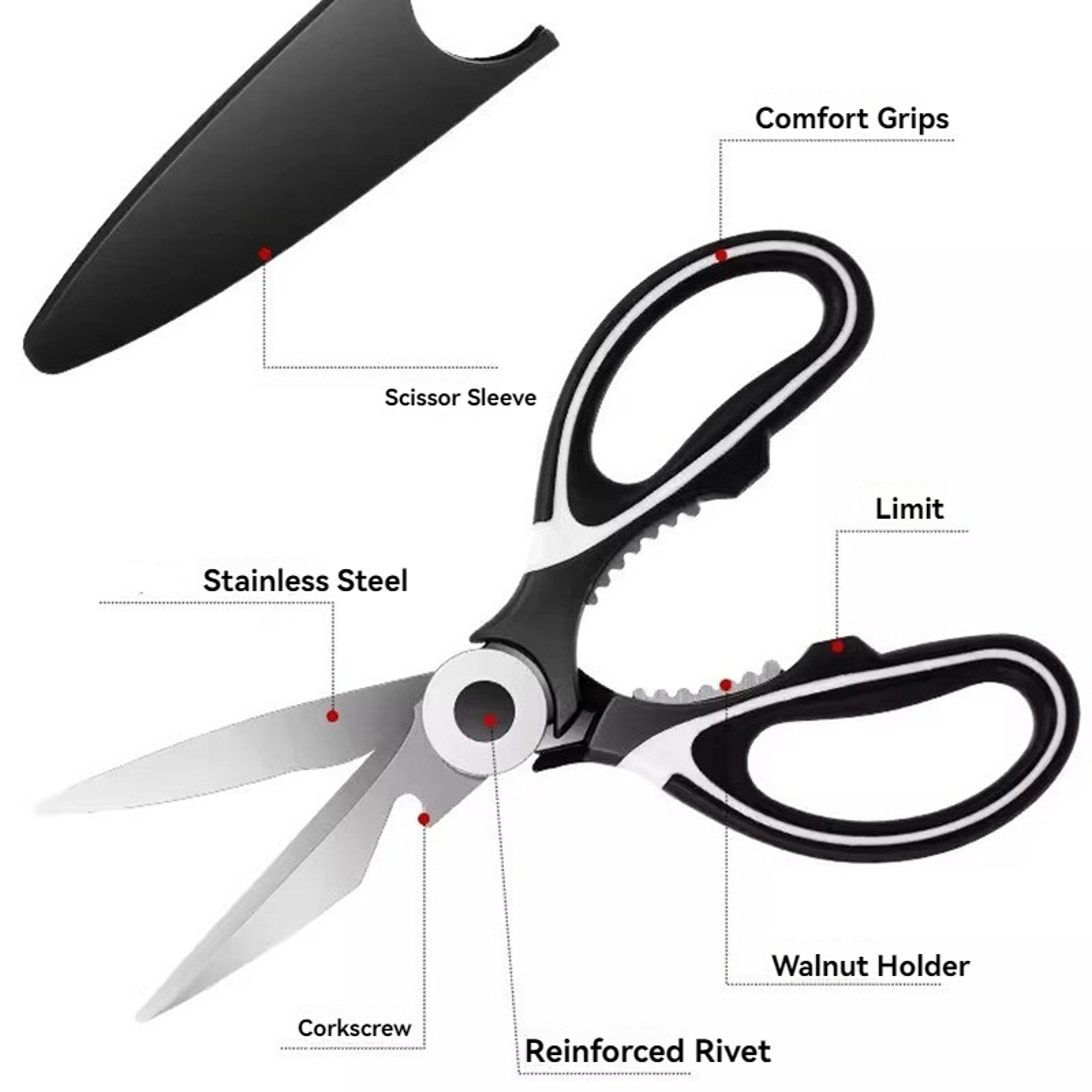 Heavy Duty Stainless Steel Kitchen Scissors With Cover For Chicken Fish And Meat 2