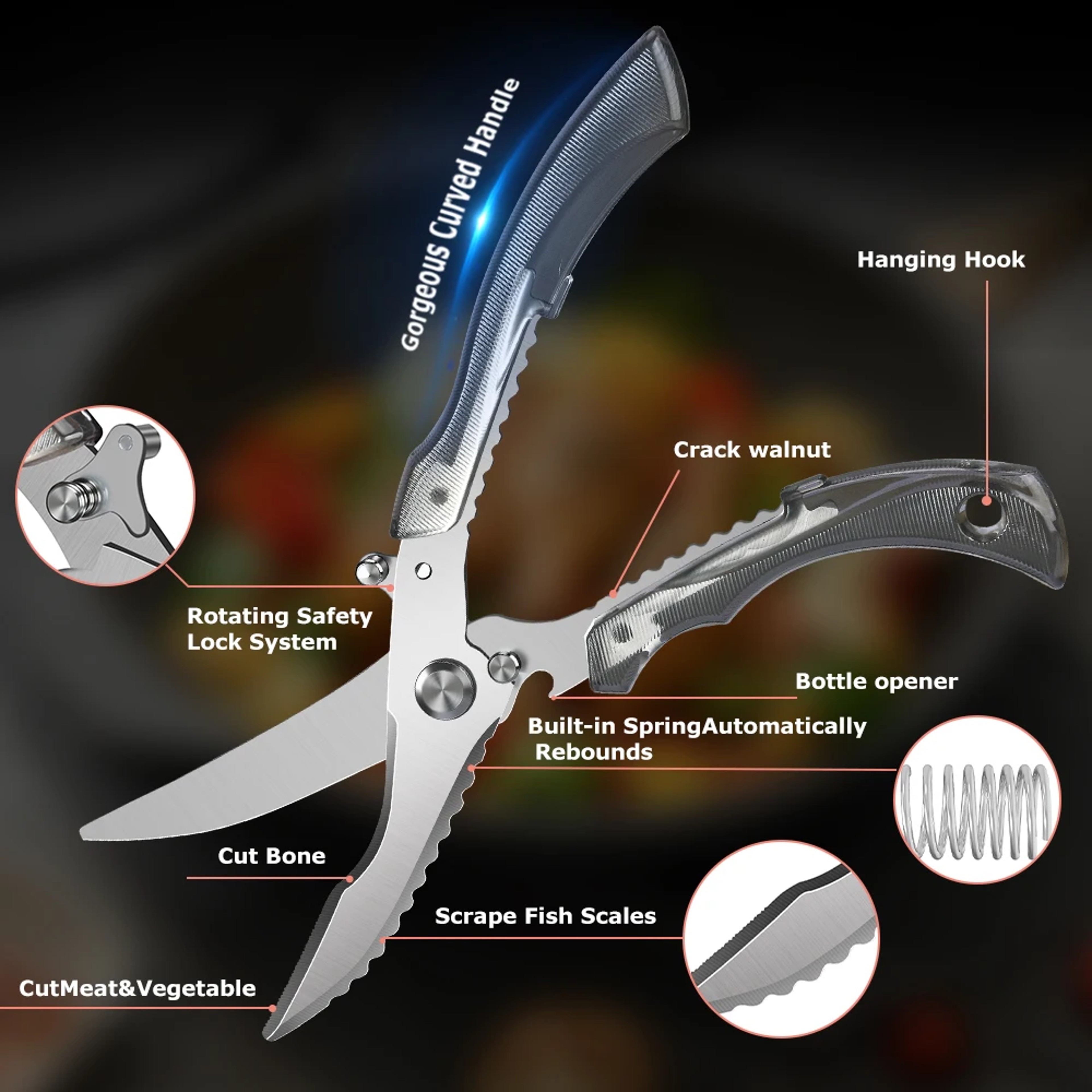 Heavy Duty Poultry Shears With Safety Lock Professional Kitchen Scissors For Meat  Bone Cutting 0