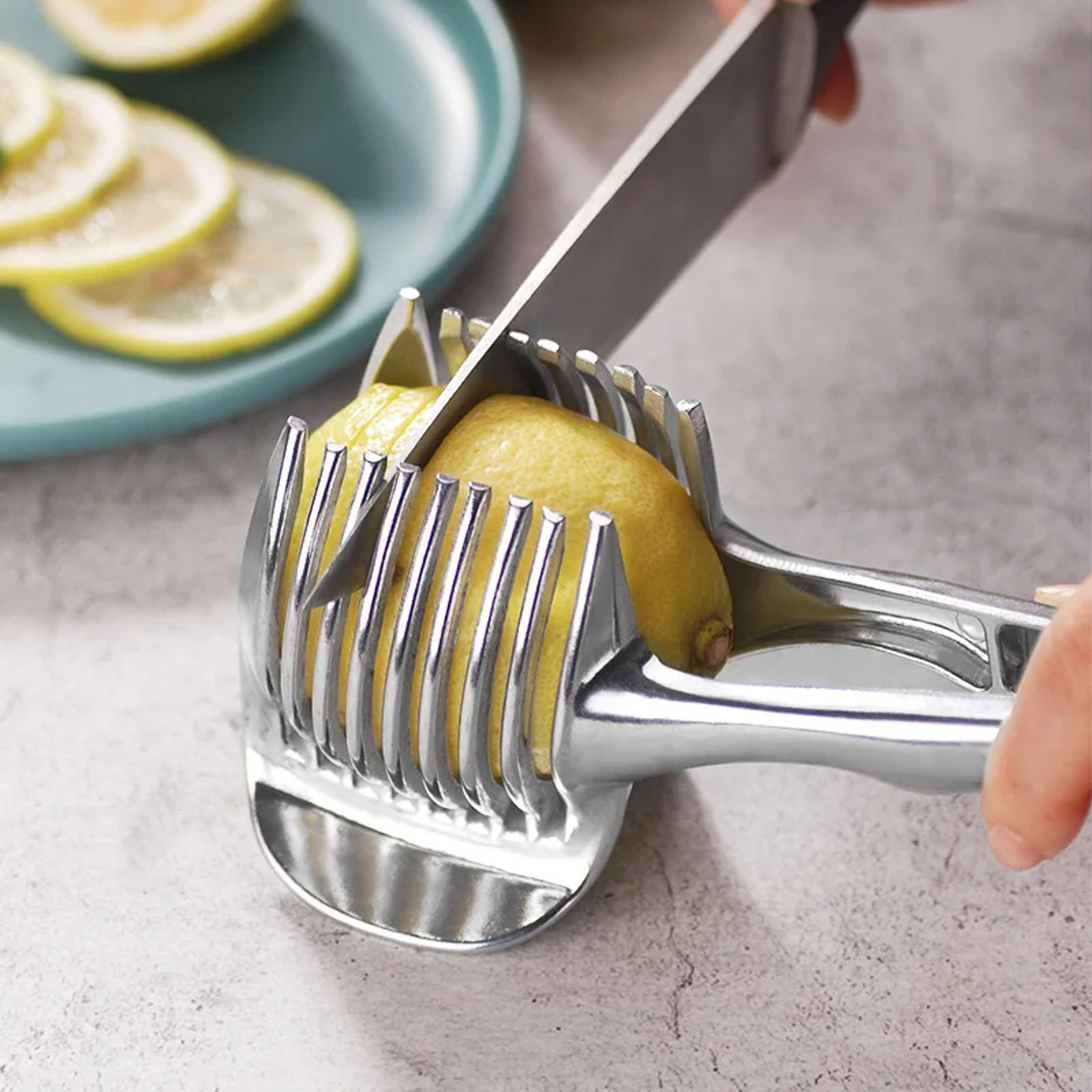 Stainless Steel Fruit  Onion Slicer Clip Safe Lemon Slicer And Tomato Slicer Kitchen Tool 0