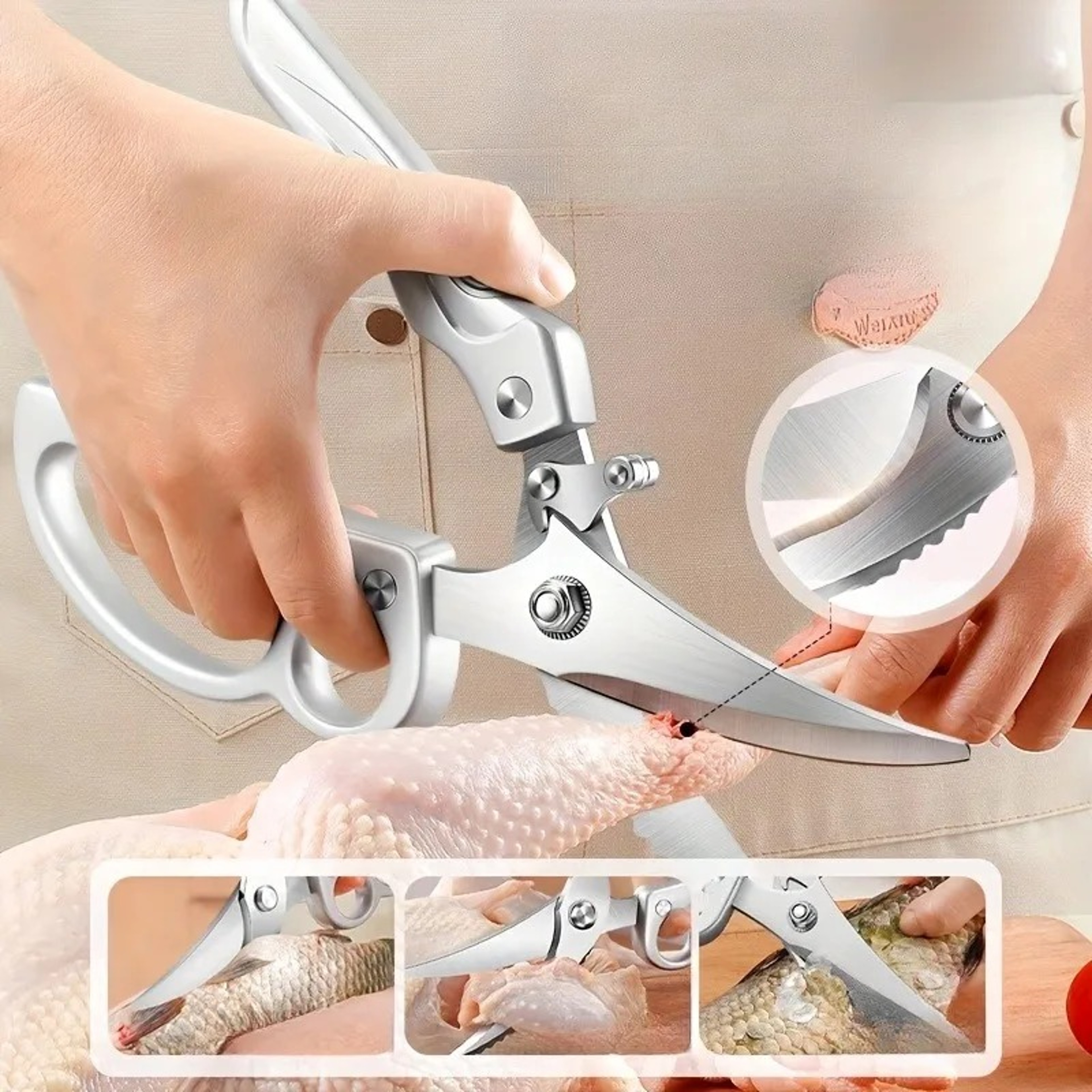 Heavy Duty Kitchen Shears For Chicken Seafood  Meat Ergonomic Stainless Steel Poultry Scissors 2