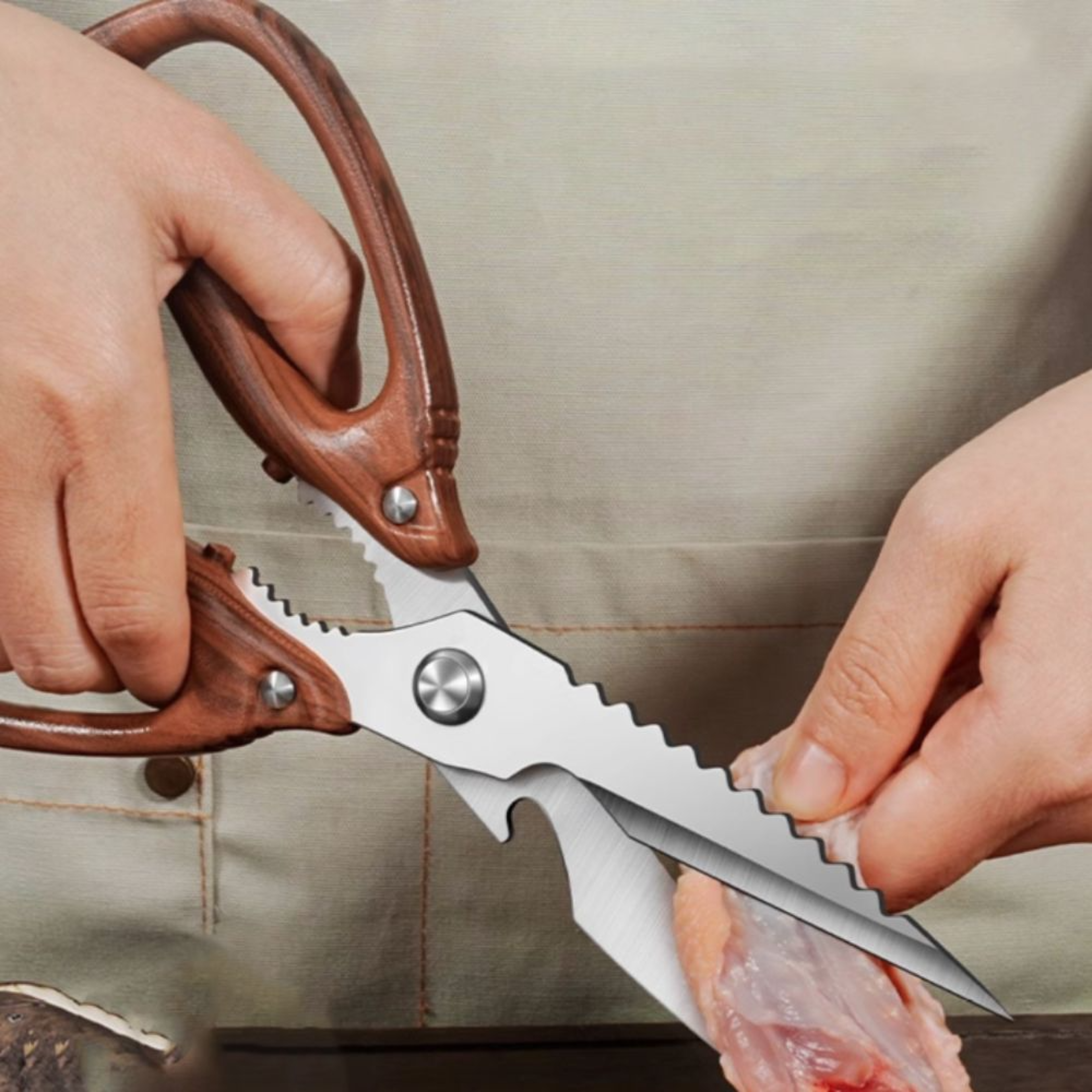 Stainless Steel Kitchen Shears Premium heavy duty kitchen shears with Wood Look Handle & Bone Cutting Precision – view 5