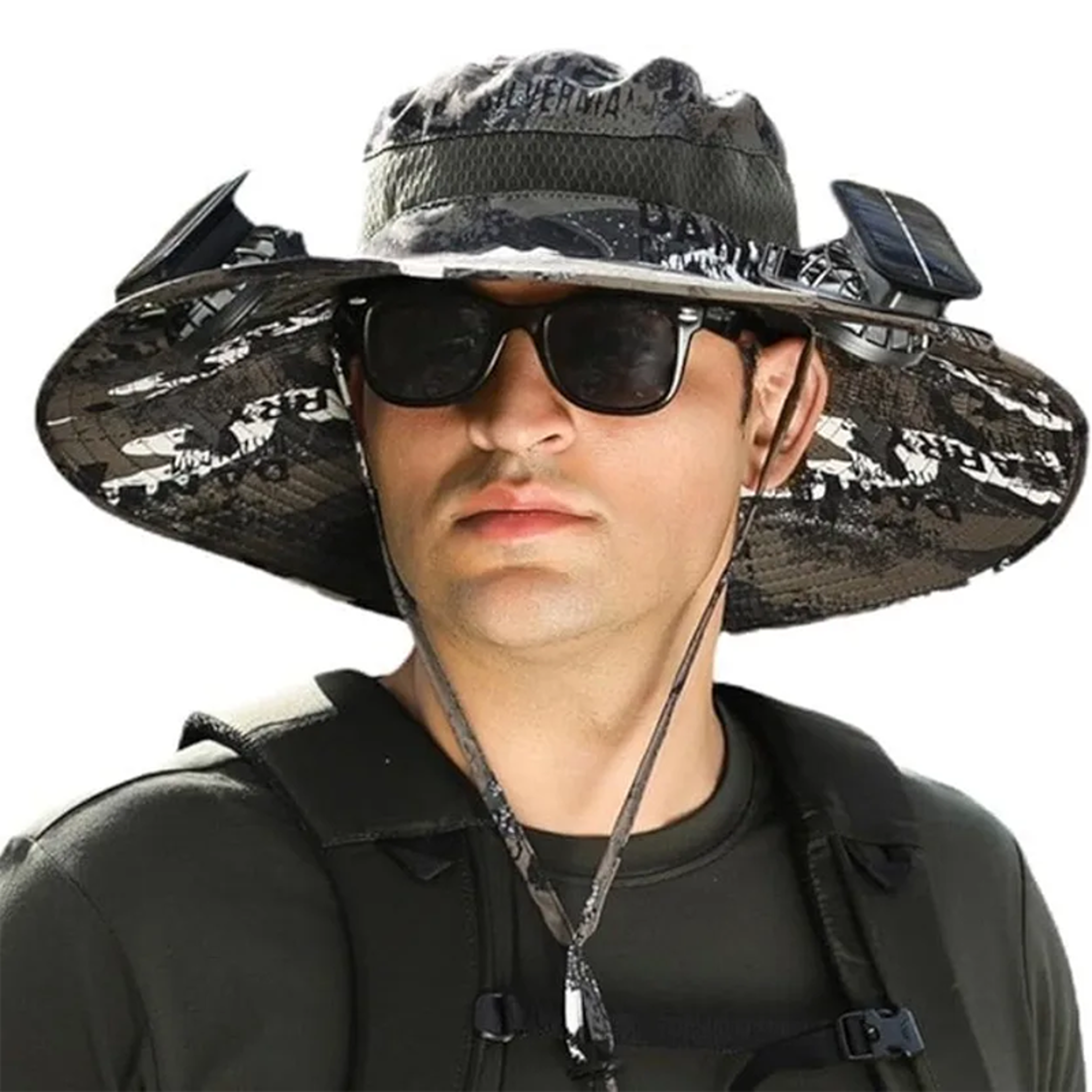 SolarCool Wide Brim Sun Hat With Dual Fan  USB Rechargeable Cooling 0