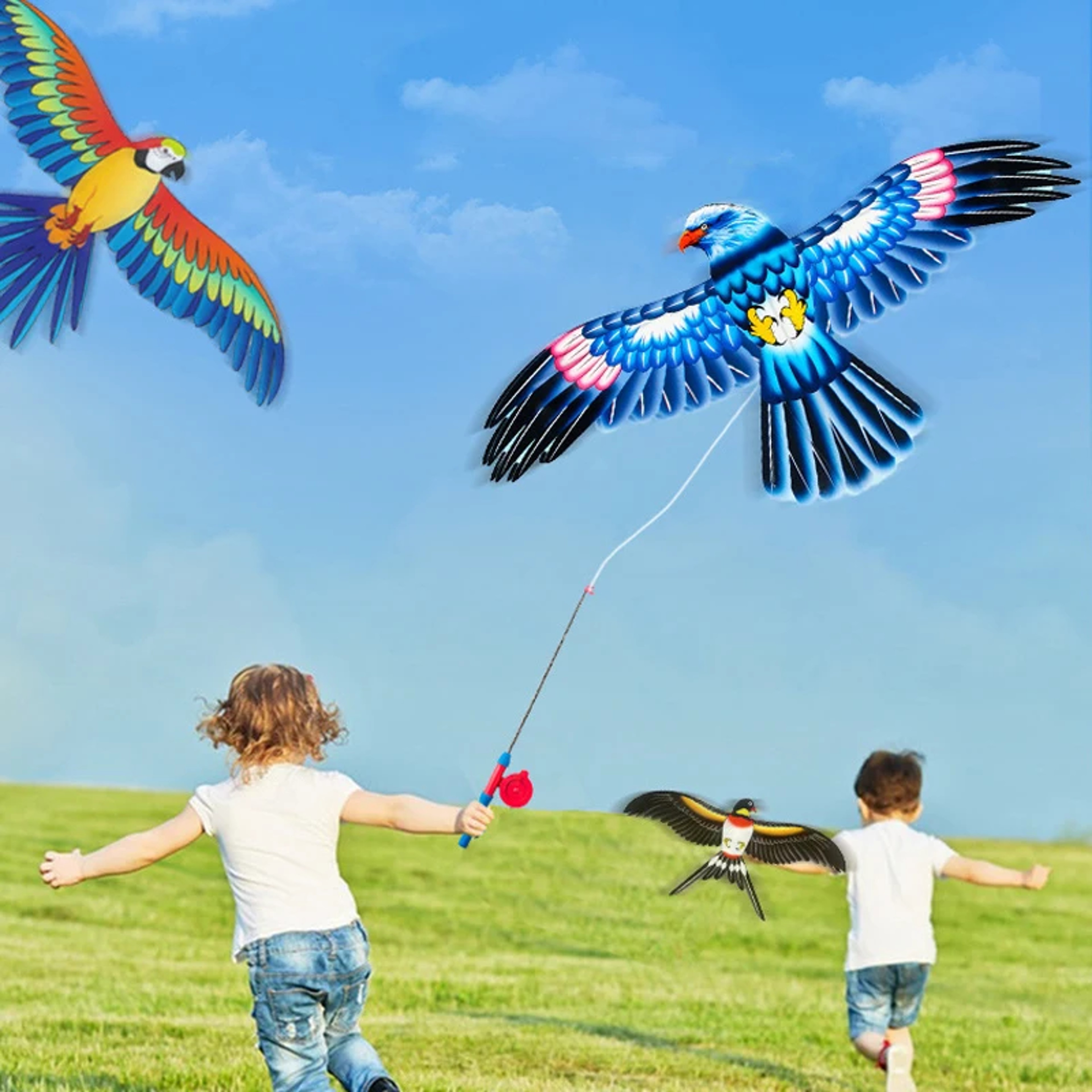 Cartoon Eagle Foldable Kids Kite Toy With Hand Brake Outdoor Flying Fun 0