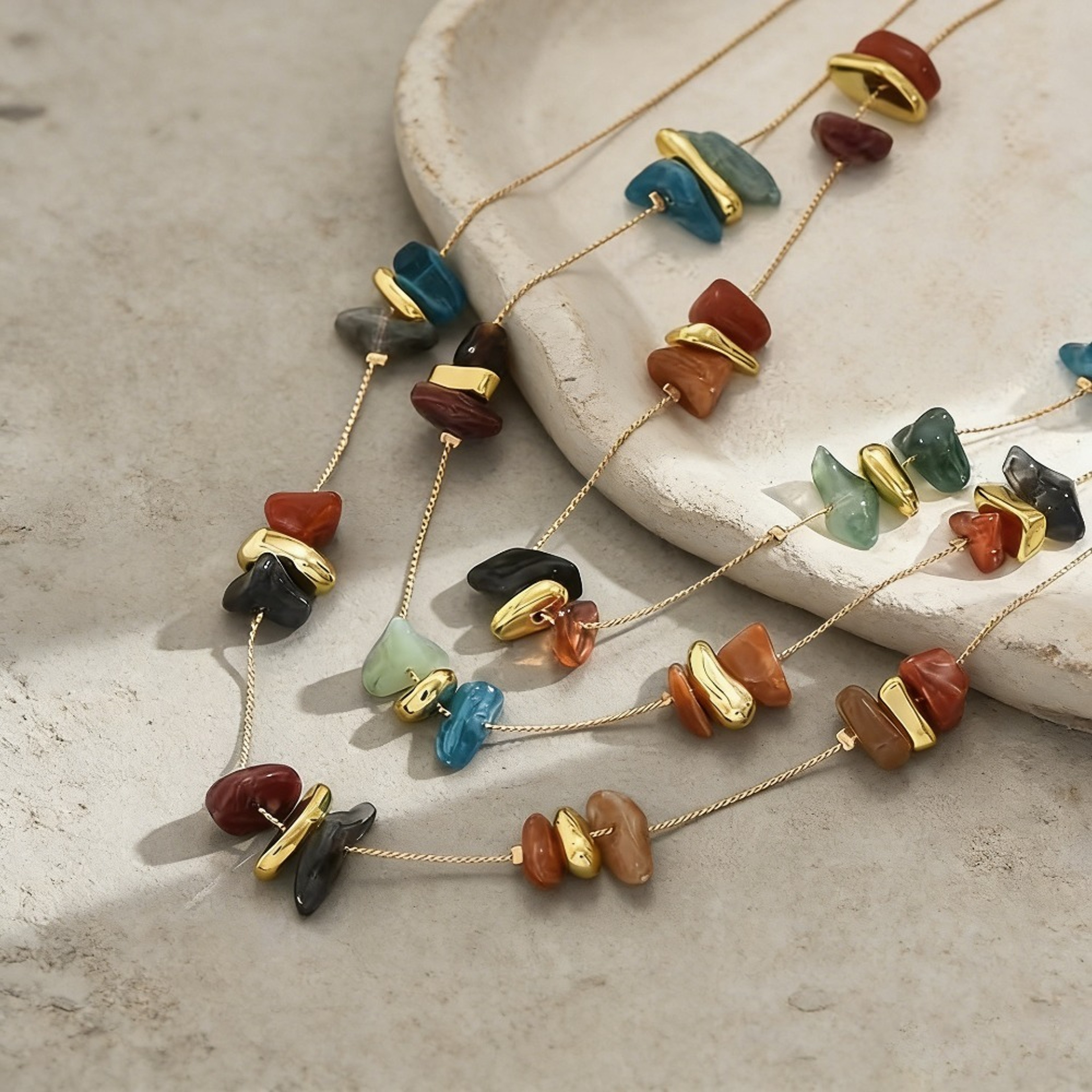 Boho Multi Layer Stone Bead Necklace Colorful Summer Statement Jewelry For Women 3