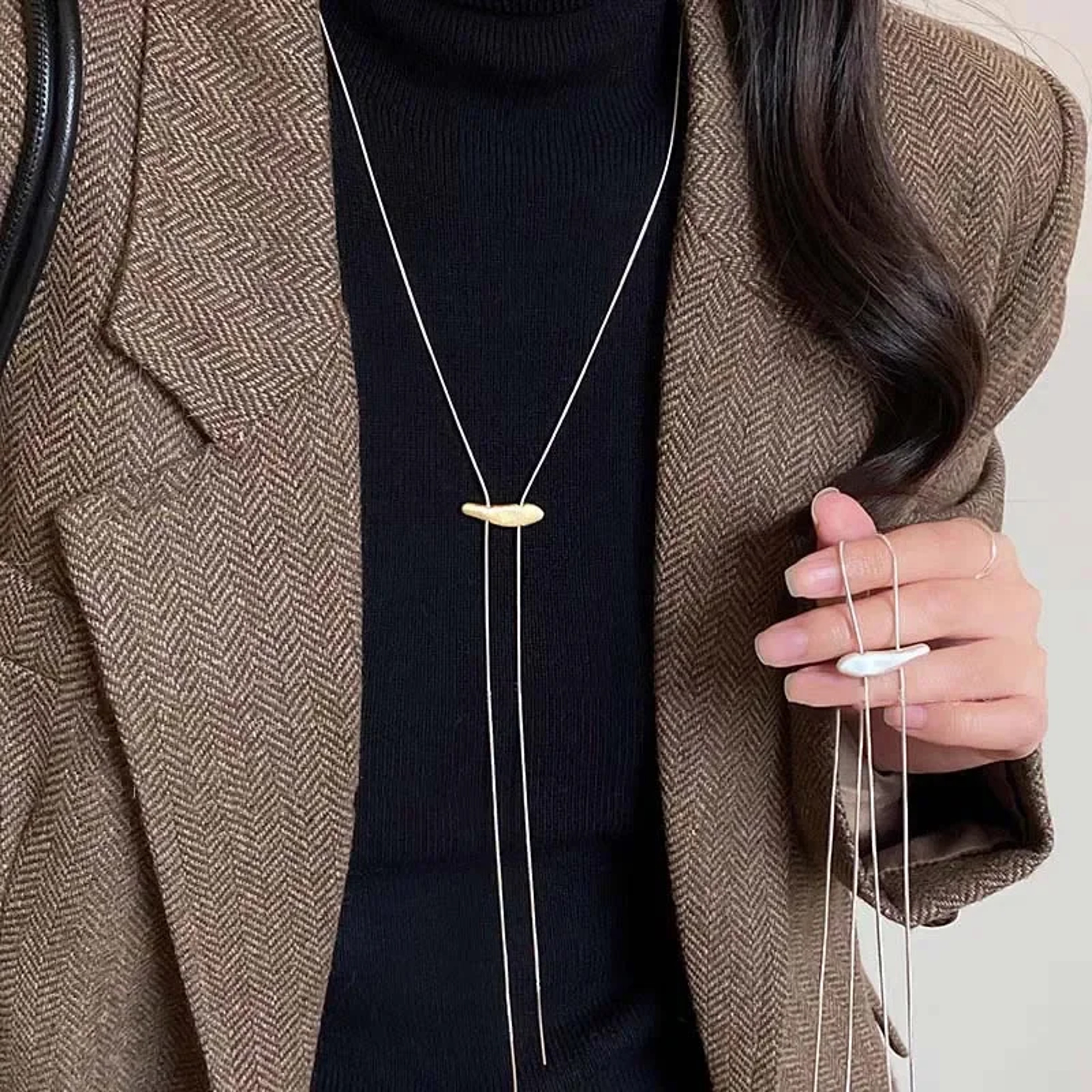 Elegant Silver Snake Bone Long Pull Necklace Adjustable Minimalist Statement Jewelry For Women 0