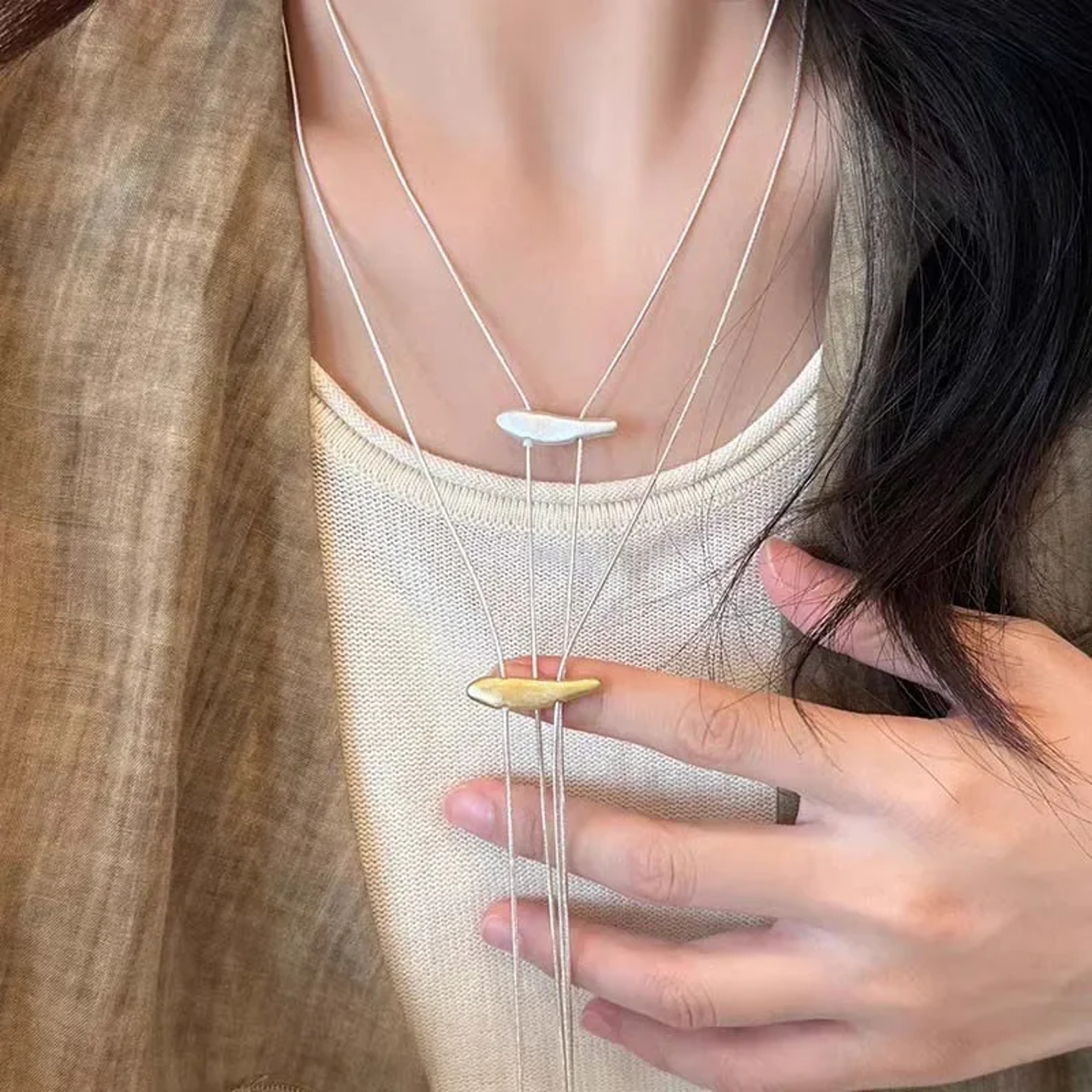Elegant Silver Snake Bone Long Pull Necklace Adjustable Minimalist Statement Jewelry For Women 3