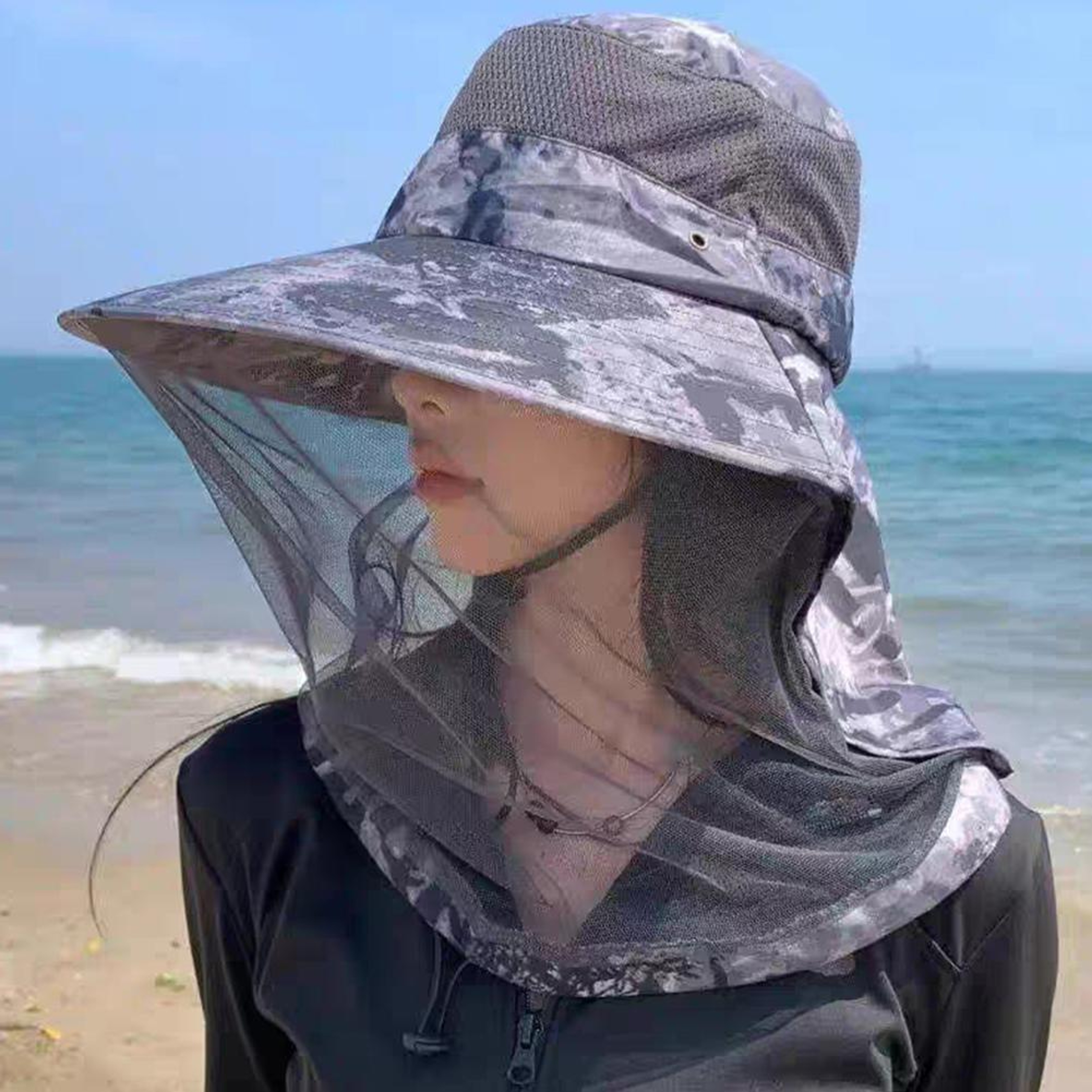 Mosquito Shield Sun Hat With Hidden Net Veil  Neck Flap For Fishing Hiking  Camping 1