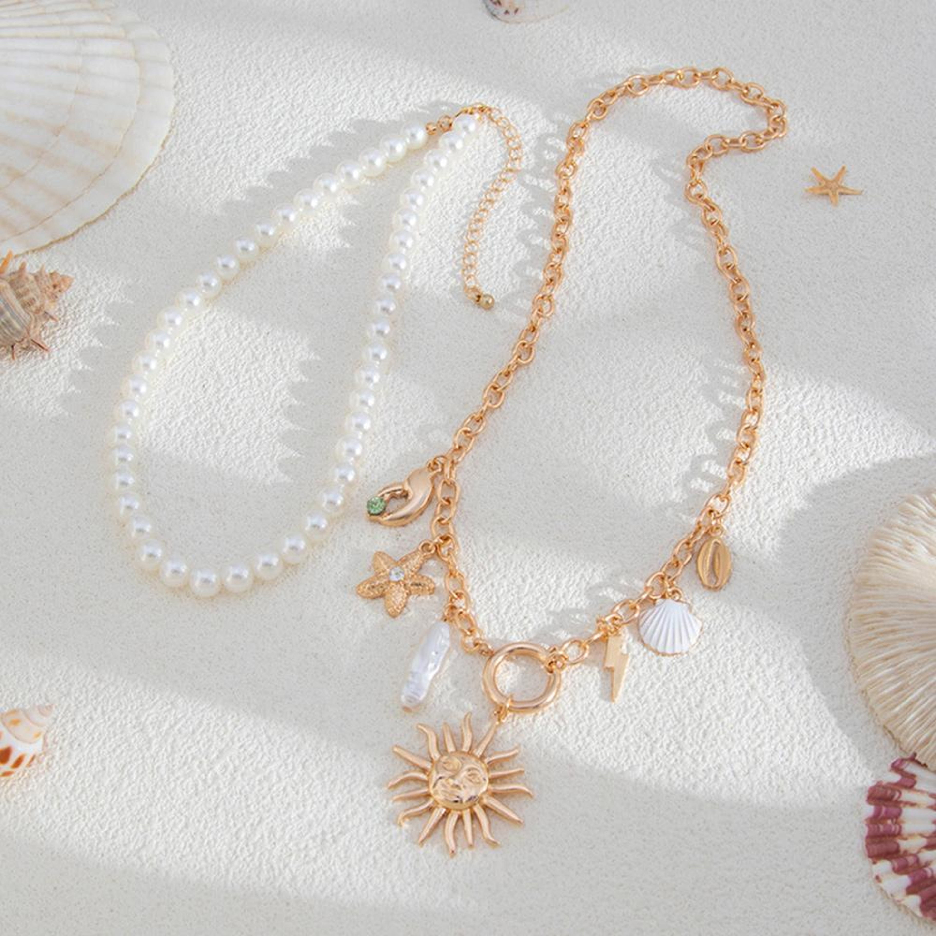 Beach Style Starfish Layered Shell Necklace For Women Boho Vacation Jewelry Gift 1