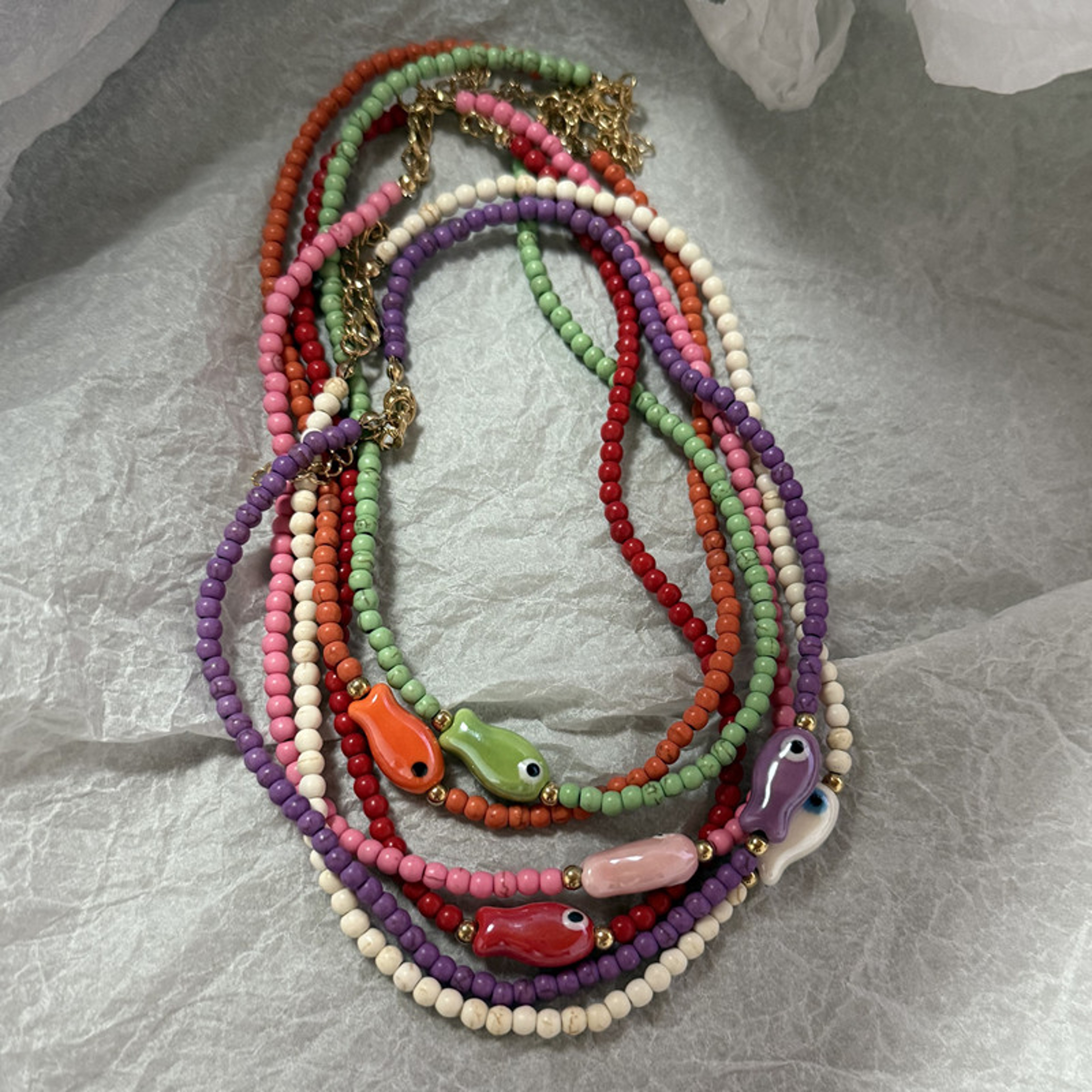 Colorful Ceramic Fish Beaded Choker Necklace Handmade Beach Aesthetic Unisex Jewelry – view 6