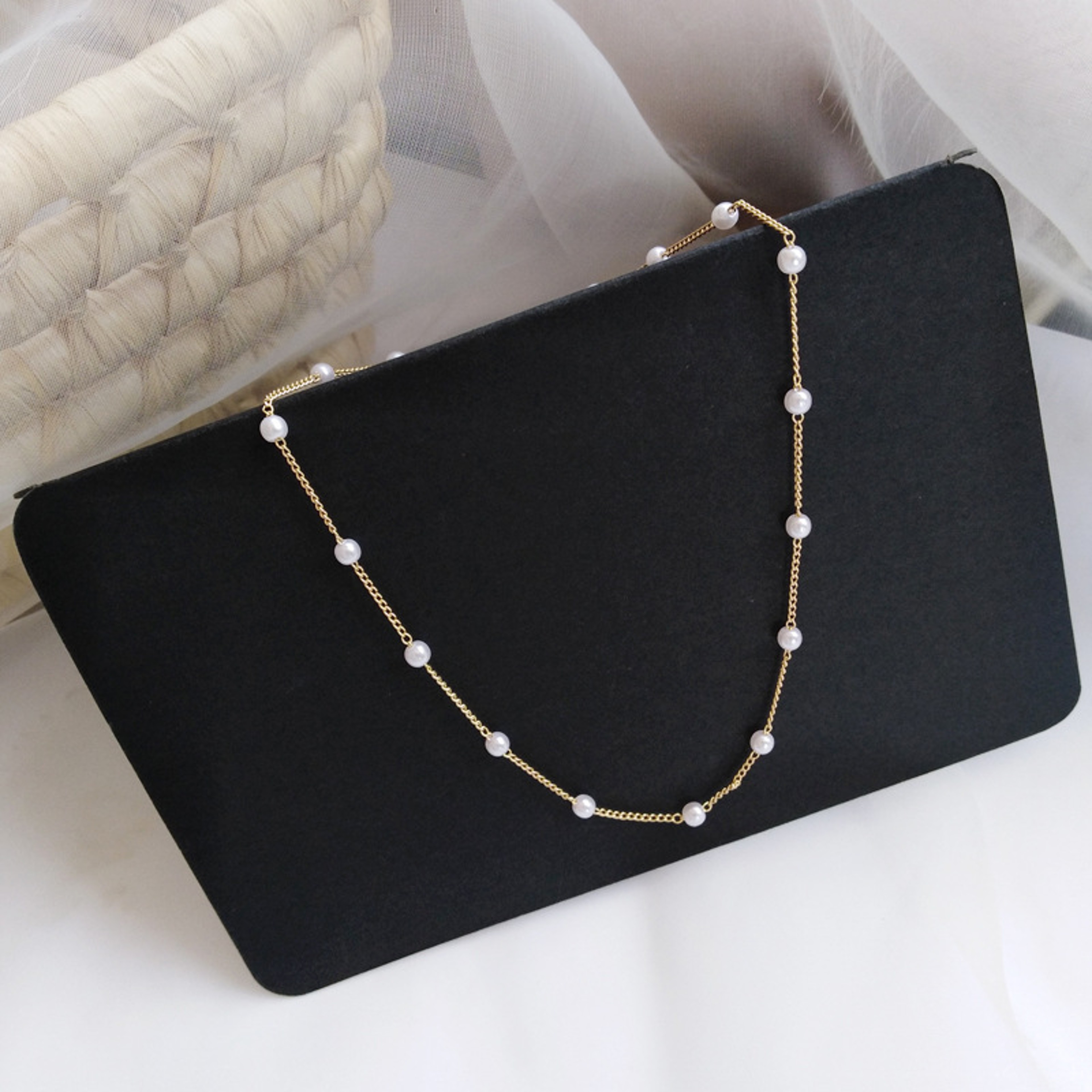 Gold Pearl Beaded Choker Necklace Kpop Goth Choker Necklace for Women – view 3
