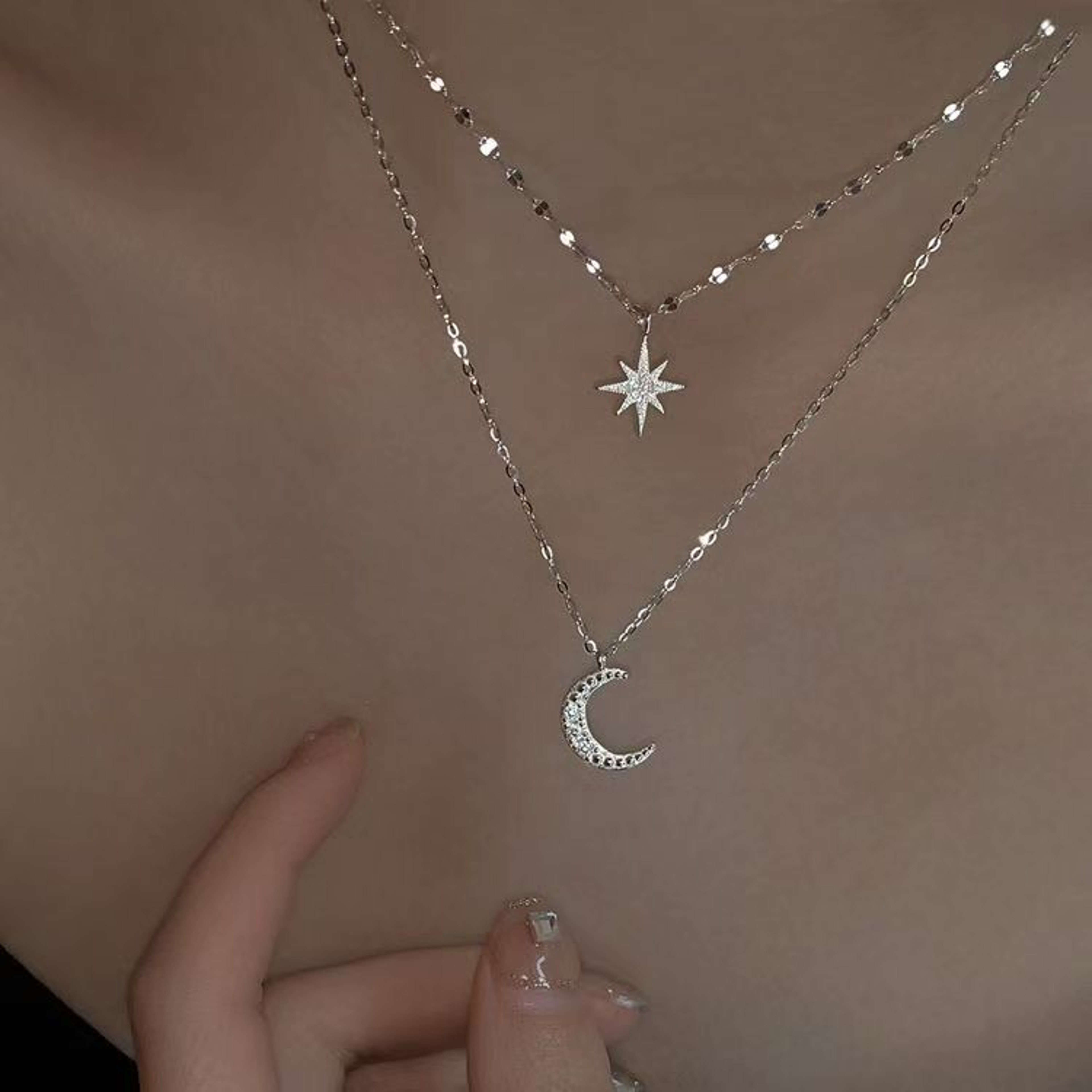 Star Moon Pendant Necklace For Women Minimalist Clavicle Chain Celestial Jewelry Gift 2