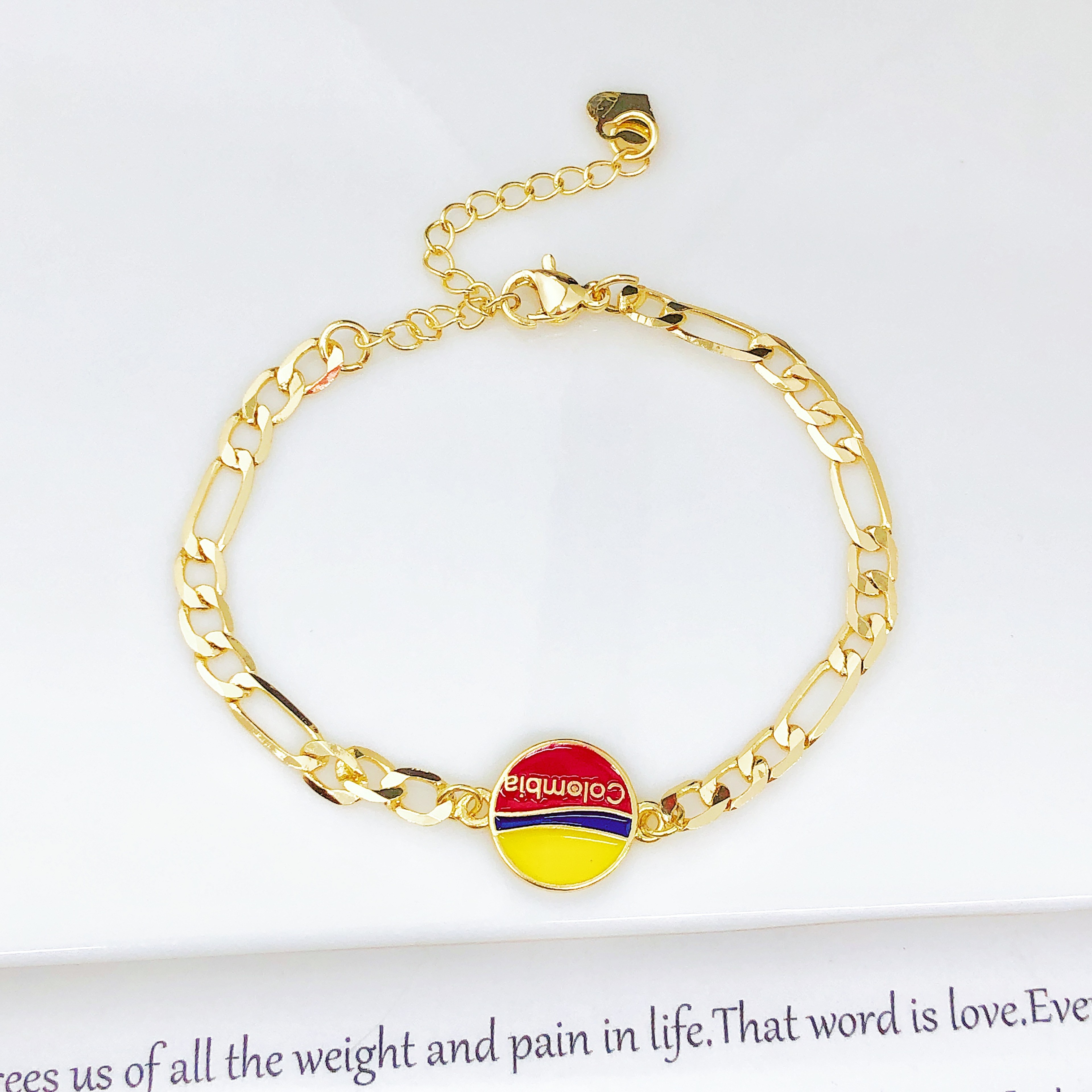 Gold Plated Mexico Colombia Flag Adjustable Bracelet Unisex Flag Bracelet Jewelry Gift 12