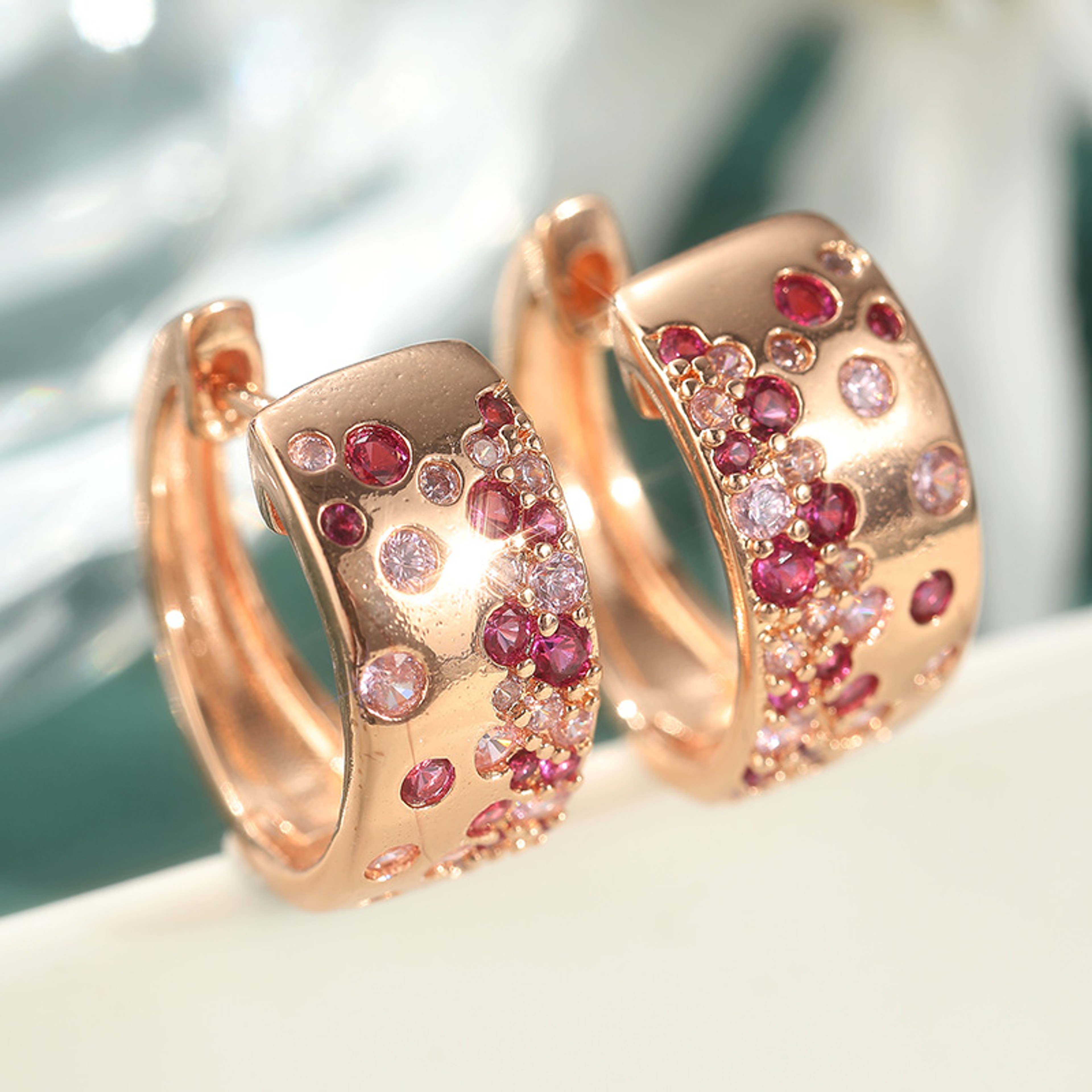 Pink White Cubic Zirconia Hoop Earrings For Women Elegant Party Fashion Jewelry 2