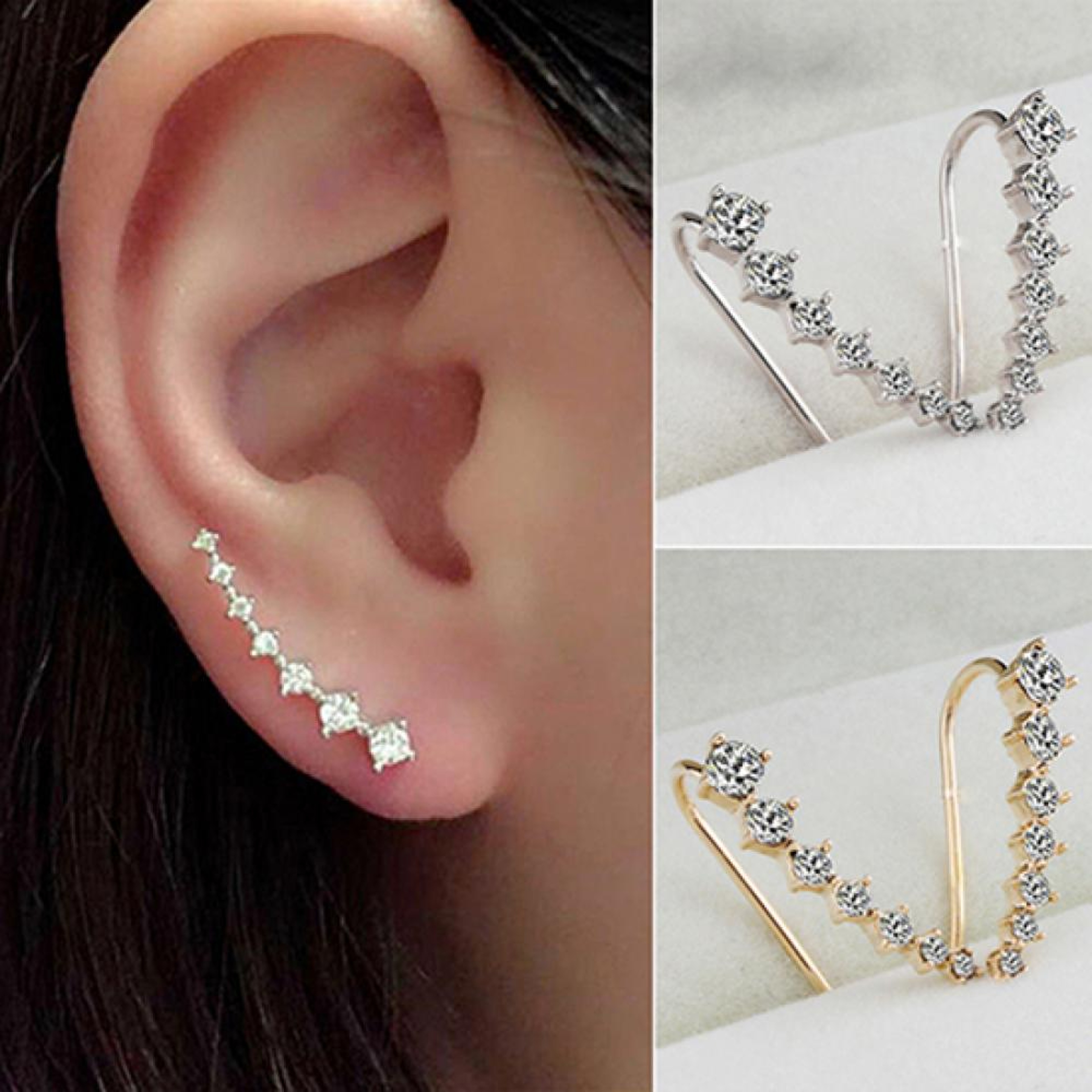 Elegant Rhinestone Zircon Clip On Fashion Stud Earrings For Women  Ear Hook Jewelry 0