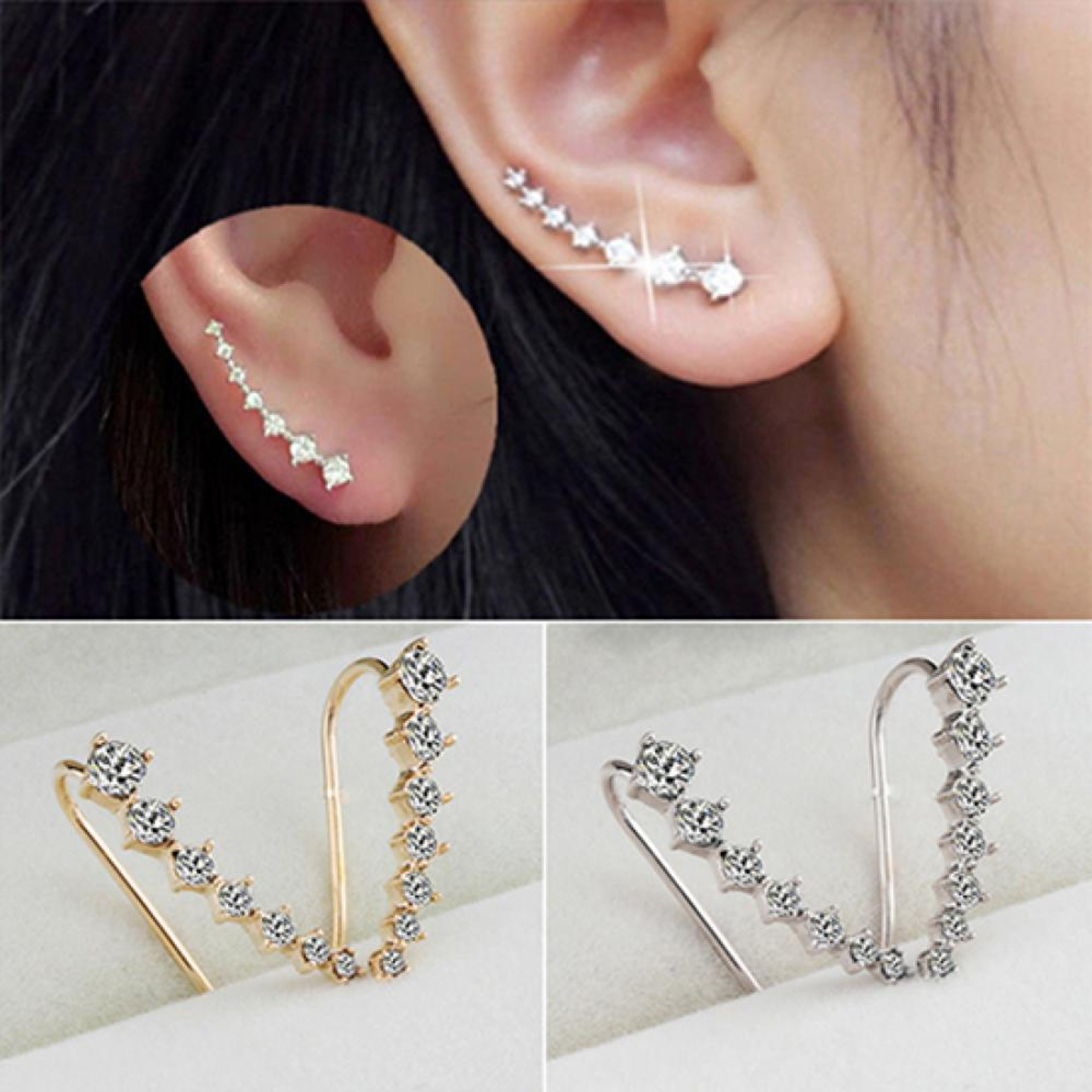 Elegant Rhinestone Zircon Clip On Fashion Stud Earrings For Women  Ear Hook Jewelry 2