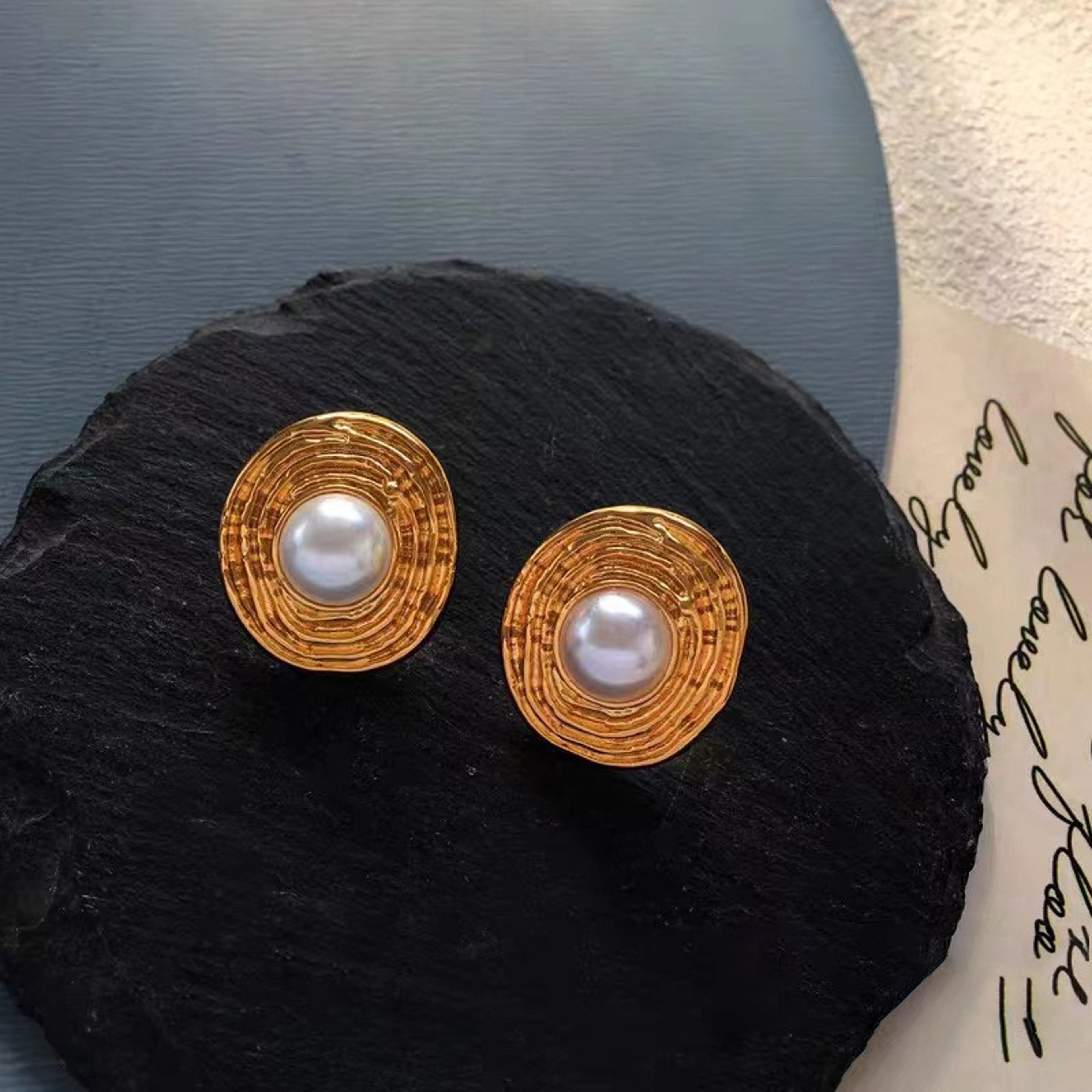 Baroque Pearl Stud Earrings Gold Imitation Pearl Minimalist Jewelry for Women – view 5