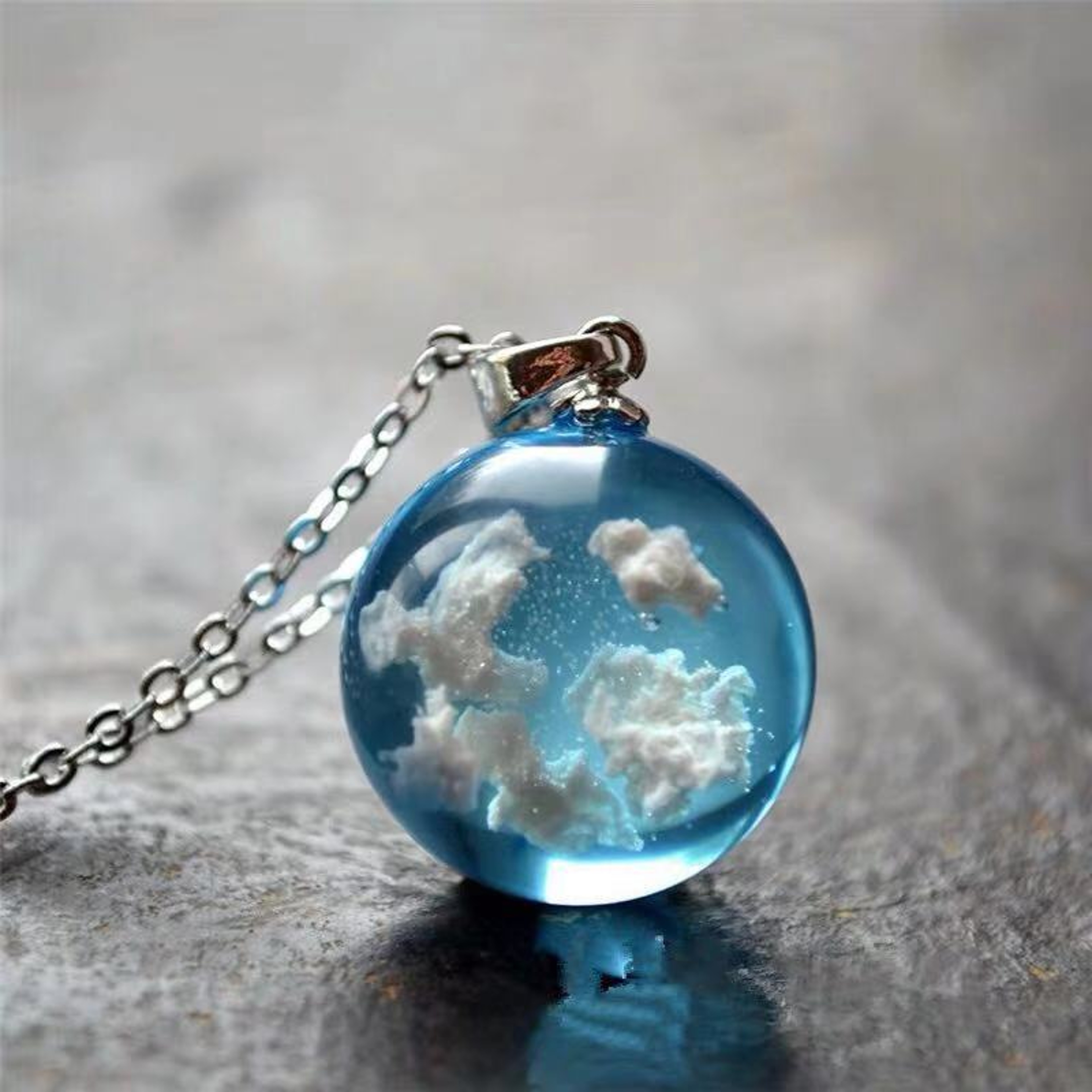 Blue Sky Resin Moon Pendant Necklace Transparent Cloud Celestial Jewelry For Women 0