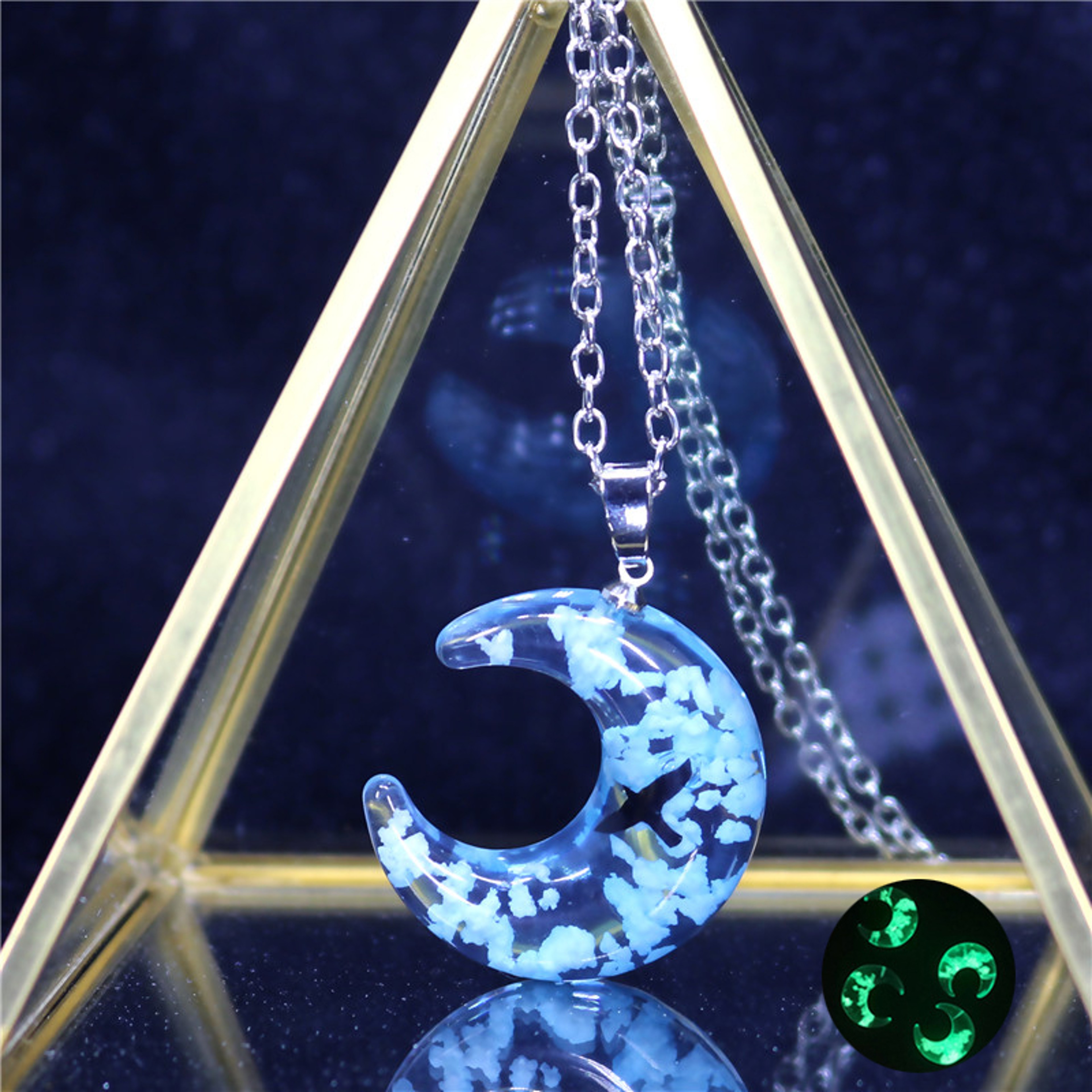Blue Sky Resin Moon Pendant Necklace Transparent Cloud Celestial Jewelry For Women 3