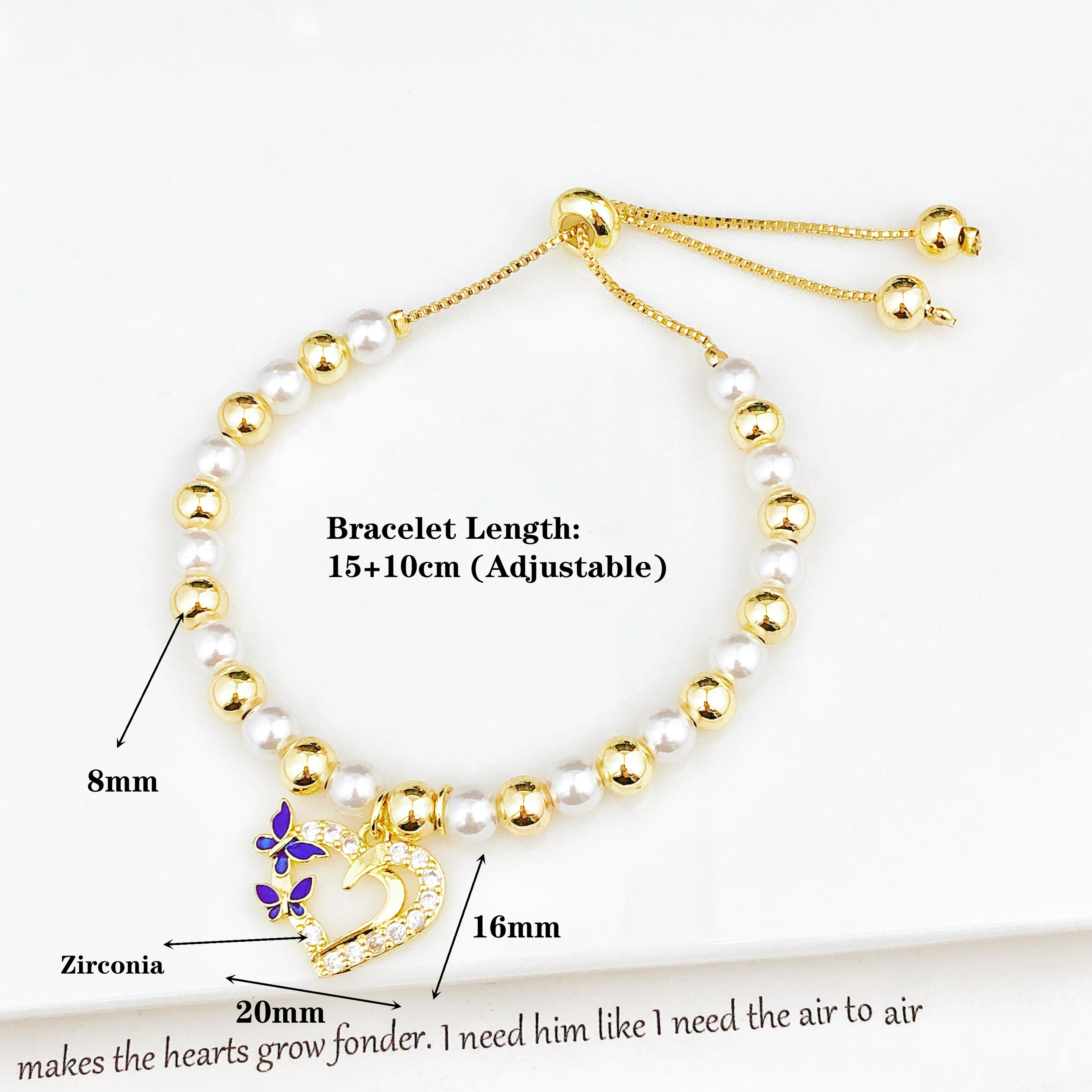 Pearl Chain Heart Pendant Bowknot Zirconia Bracelet Womens Fashion Jewelry Gift 5