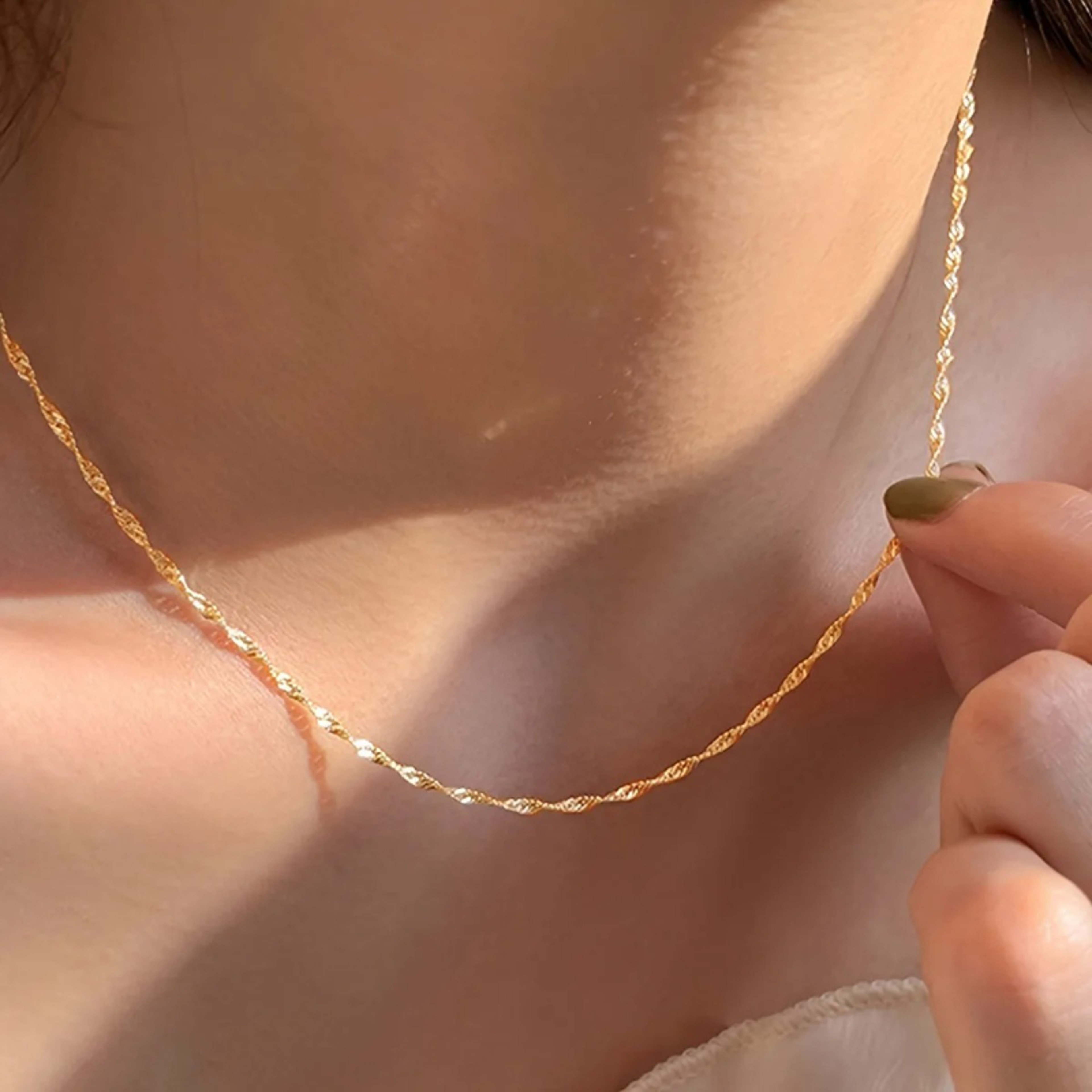 Gold Plated Stainless Steel Dainty Clavicle Chain Necklace for Women Minimalist Jewelry – view 1