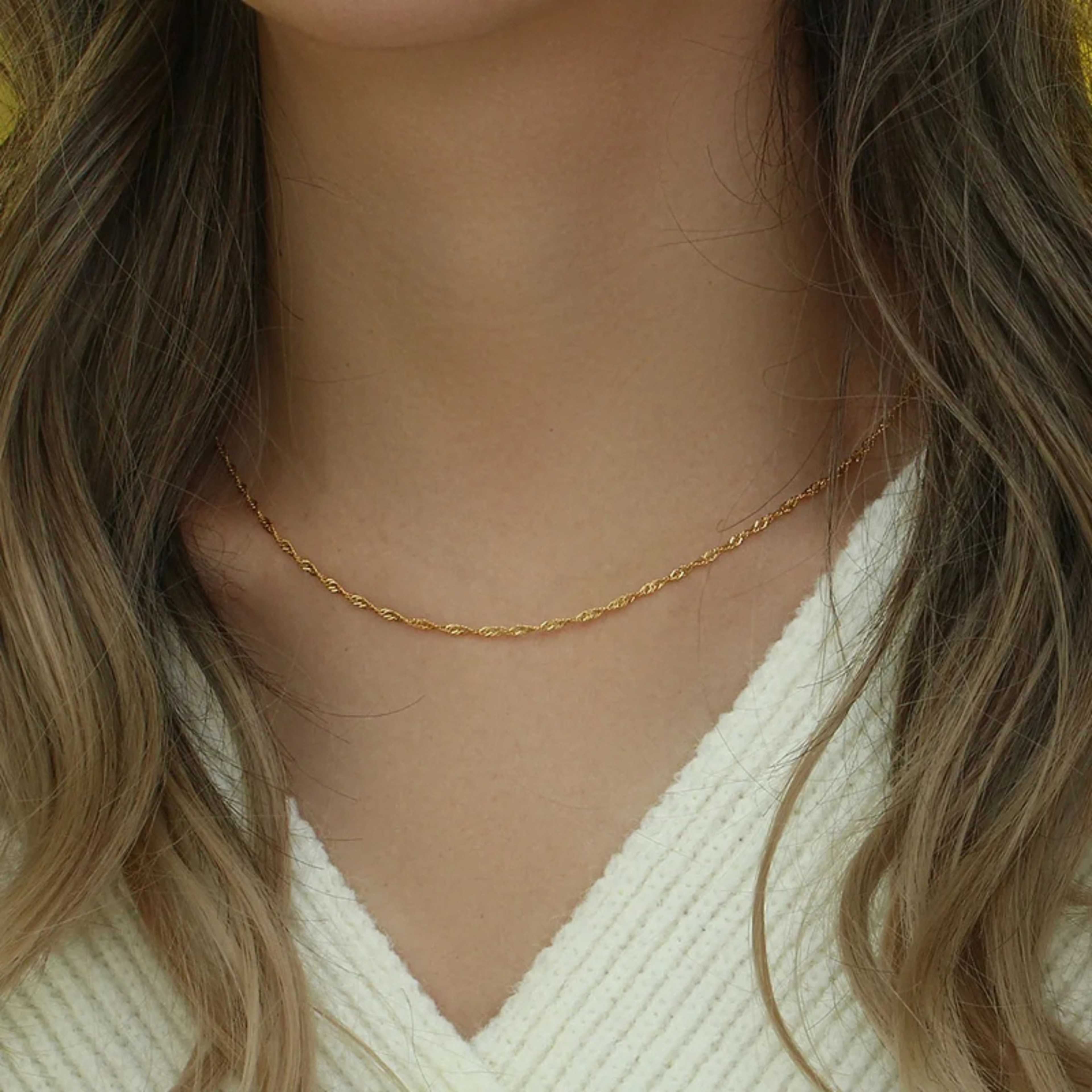 Gold Plated Stainless Steel Dainty Clavicle Chain Necklace for Women Minimalist Jewelry – view 6