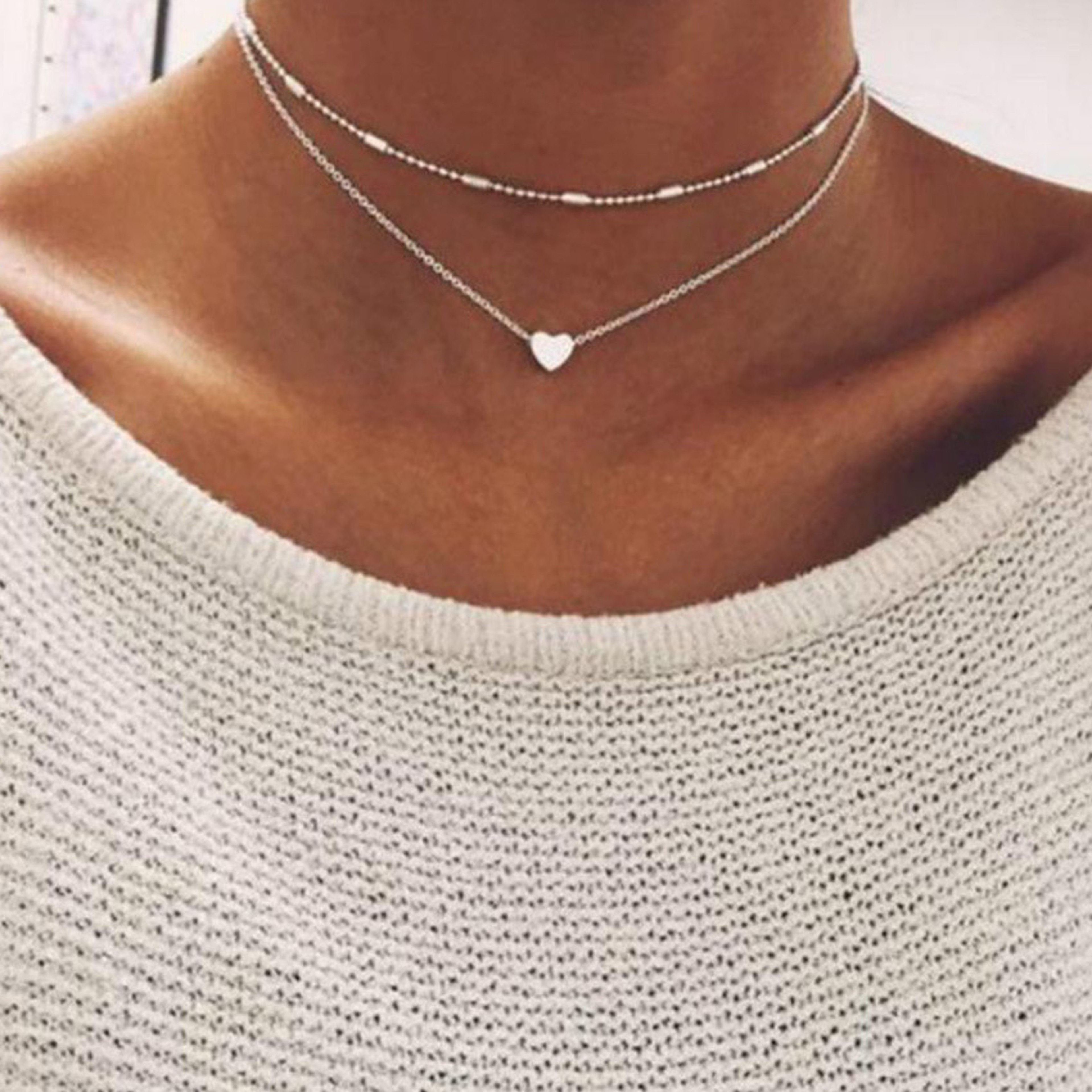 Vintage Love Heart Pendant Necklace for Women Silver Choker Chain Party Jewelry Gift – view 13