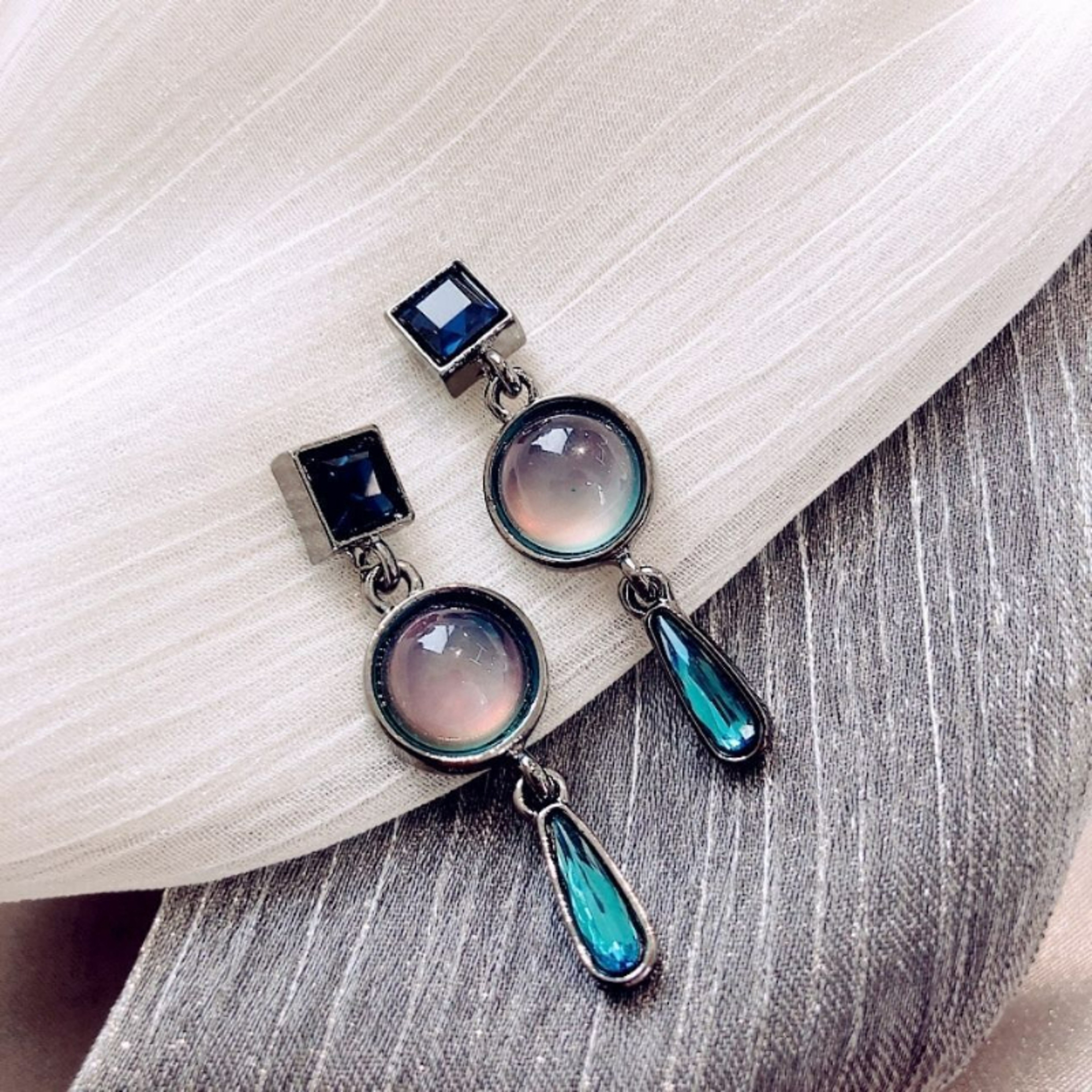 Morandi Blue Long Drop Earrings For Women Retro Silver Needle Dangle Fashion Jewelry 2